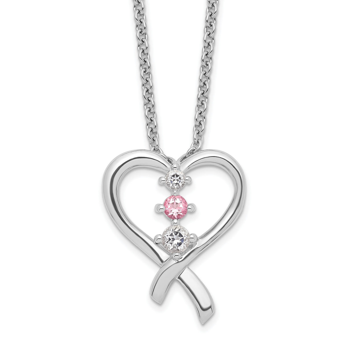 Survivor Collection Clear Pink Topaz Heart of Resilience Necklace Charm Pendant in Real 925 Sterling Silver