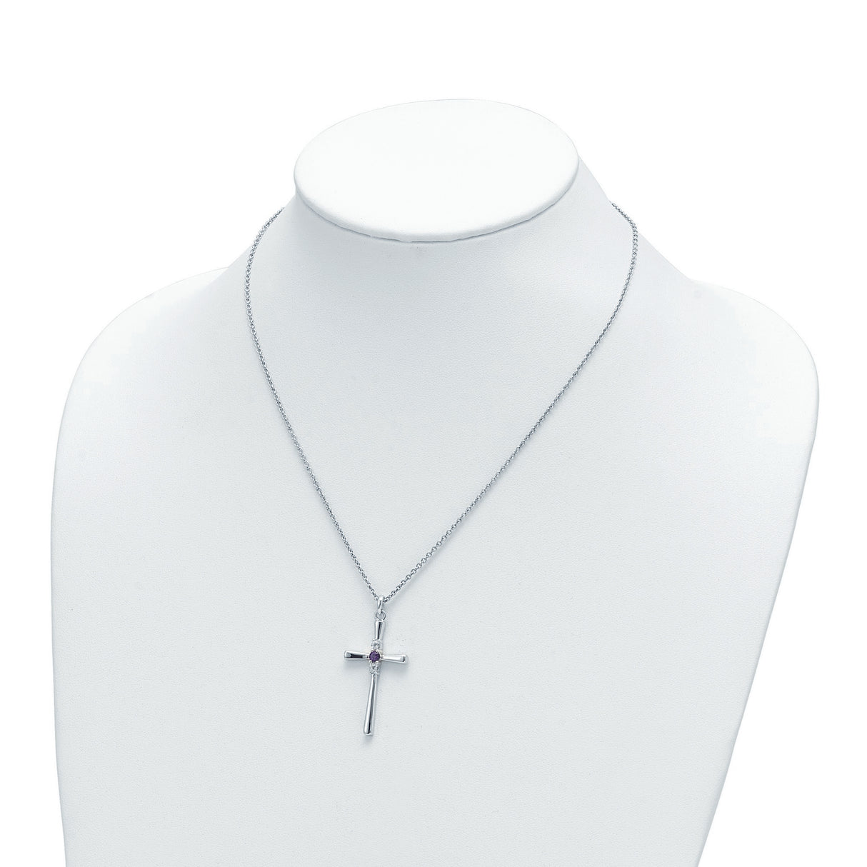 Sterling Silver Cross Pendant with Passion Topaz Purple and Cubic Zirconia in Minimalist Design