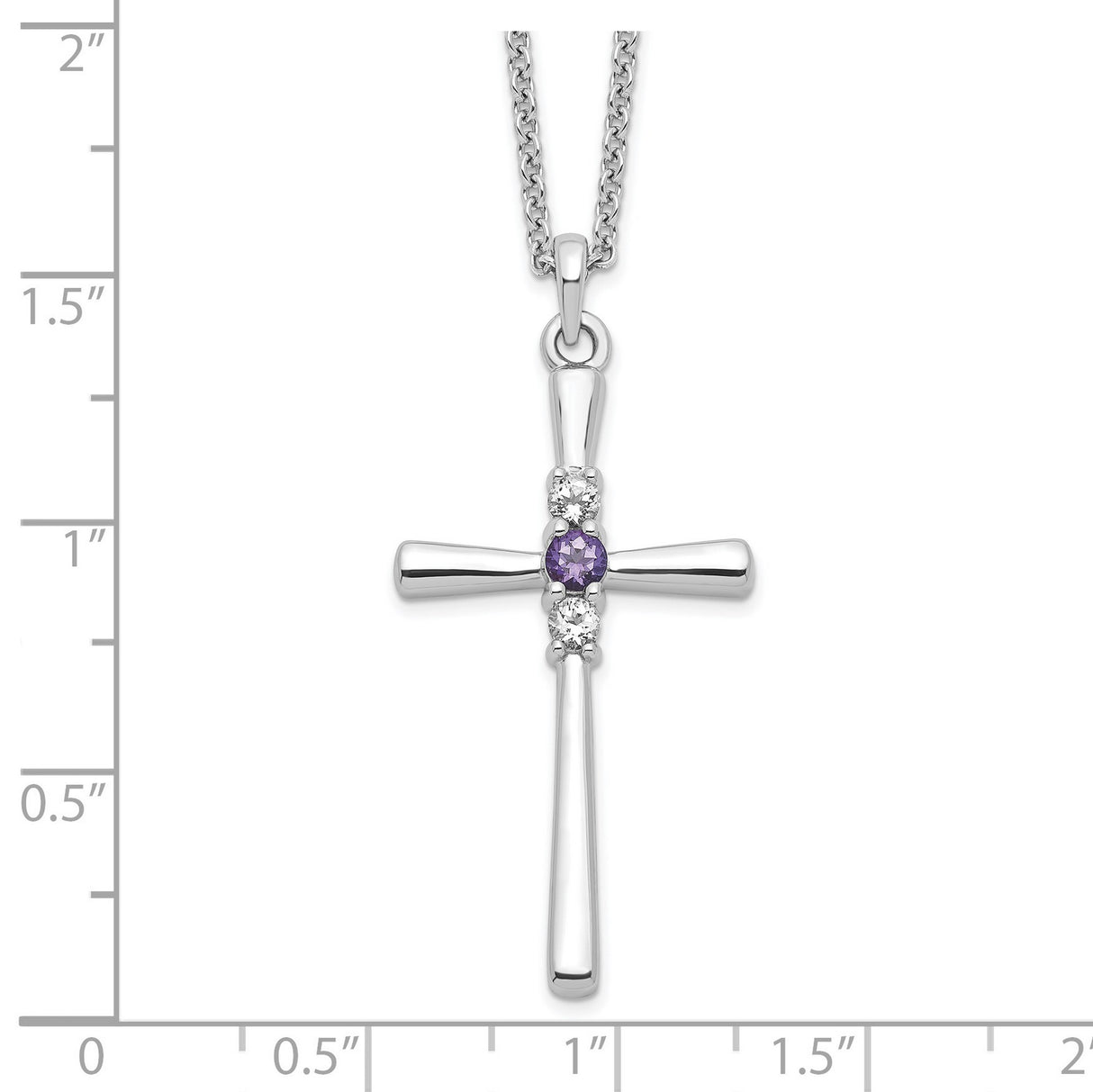 Sterling Silver Cross Pendant with Passion Topaz Purple and Cubic Zirconia in Minimalist Design