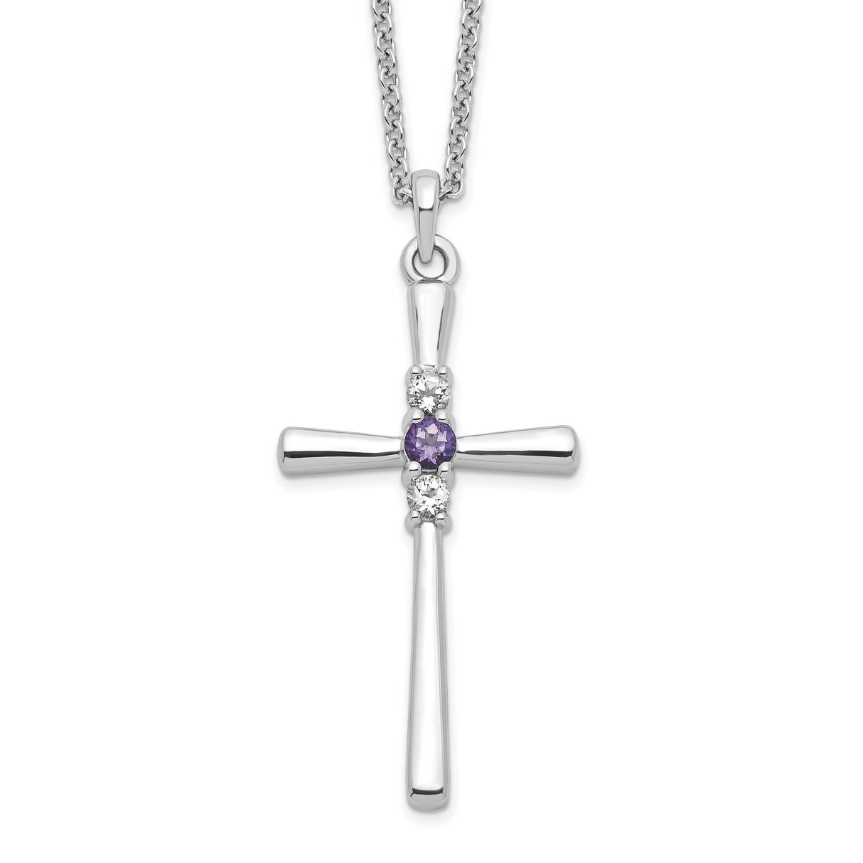 Sterling Silver Cross Pendant with Passion Topaz Purple and Cubic Zirconia in Minimalist Design