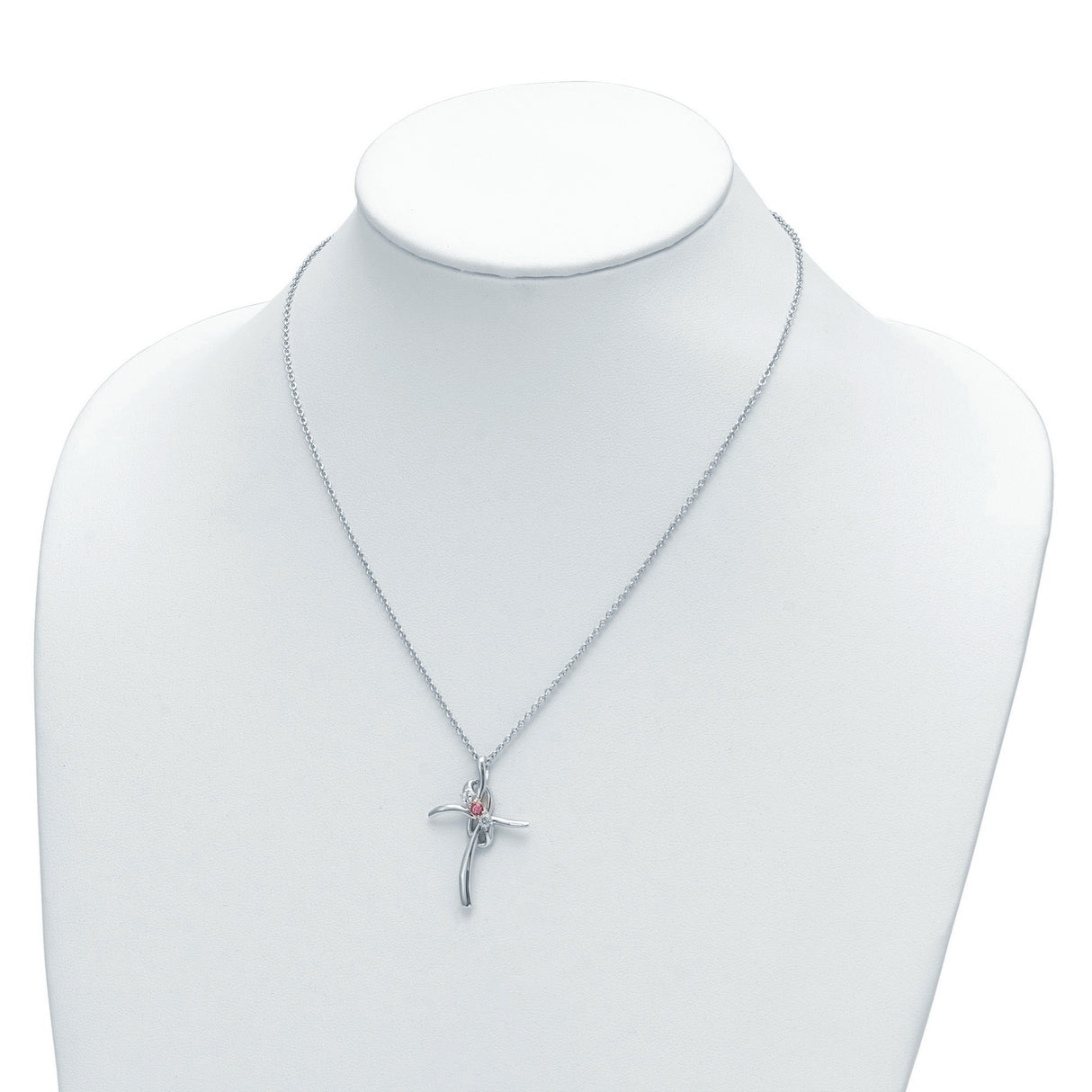 10k White Gold Cross Pendant with Baby Pink and White Passion Topaz, Modern Faith-Inspired Jewelry