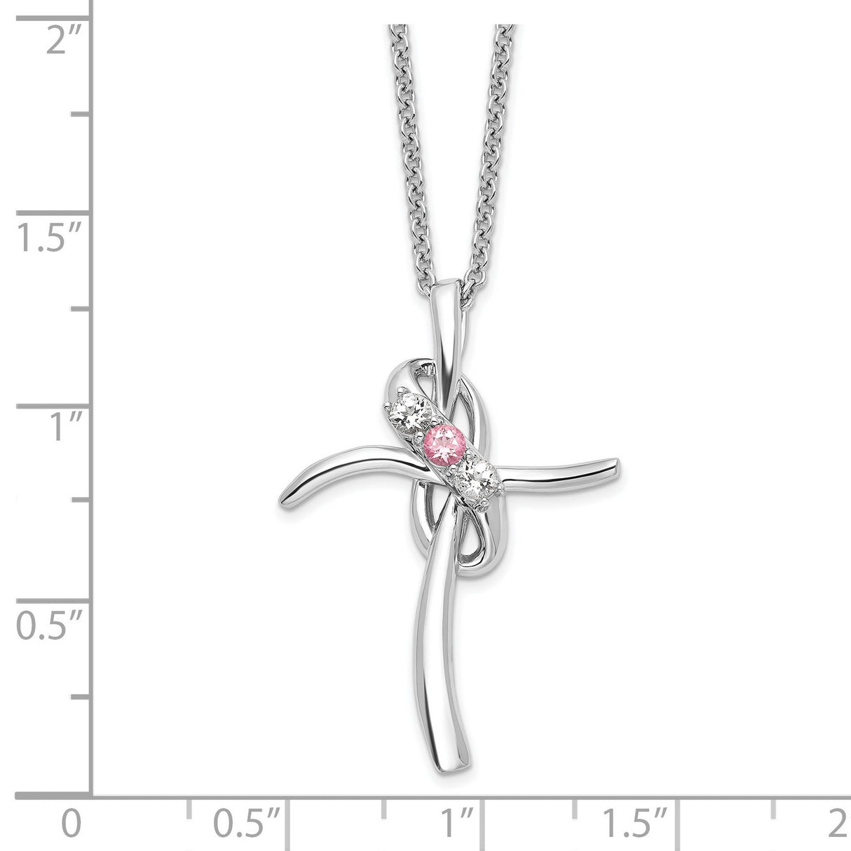 10k White Gold Cross Pendant with Baby Pink and White Passion Topaz, Modern Faith-Inspired Jewelry