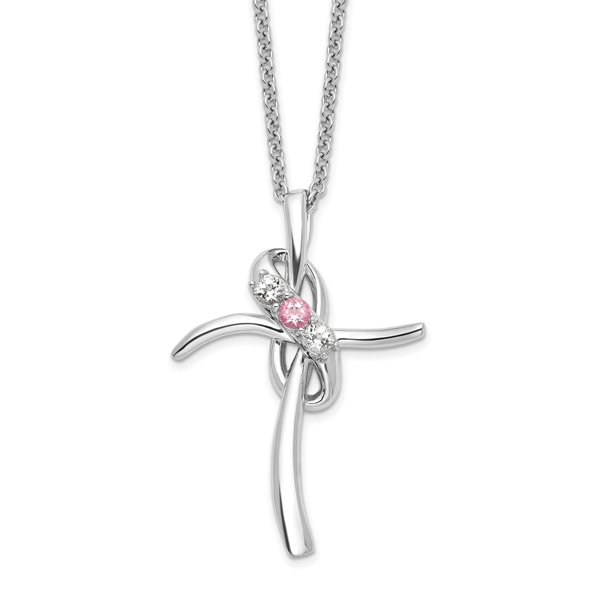 10k White Gold Cross Pendant with Baby Pink and White Passion Topaz, Modern Faith-Inspired Jewelry