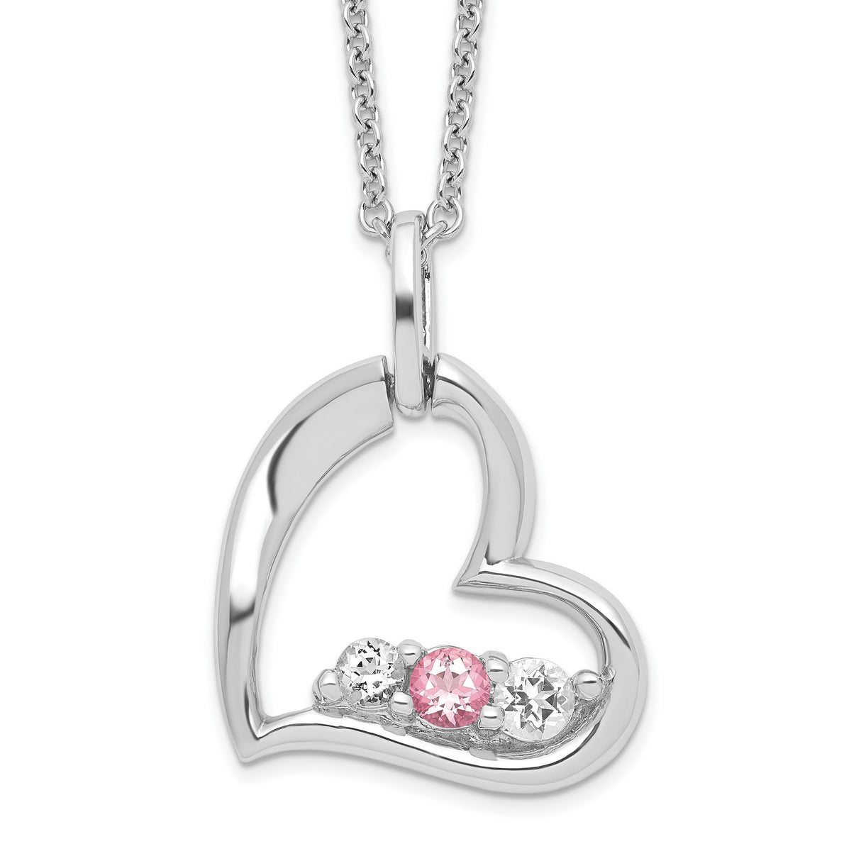 Survivor Collection Clear Pink Topaz Heart of Strength Necklace Charm Pendant in Real 925 Sterling Silver