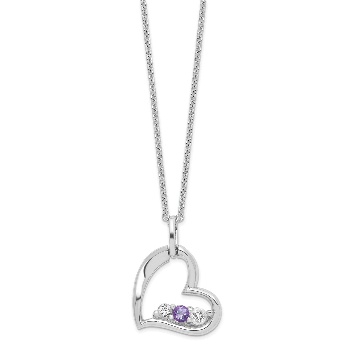 Survivor Collection Clear and Purple Topaz Heart Strength Necklace Charm Pendant in Real 925 Sterling Silver