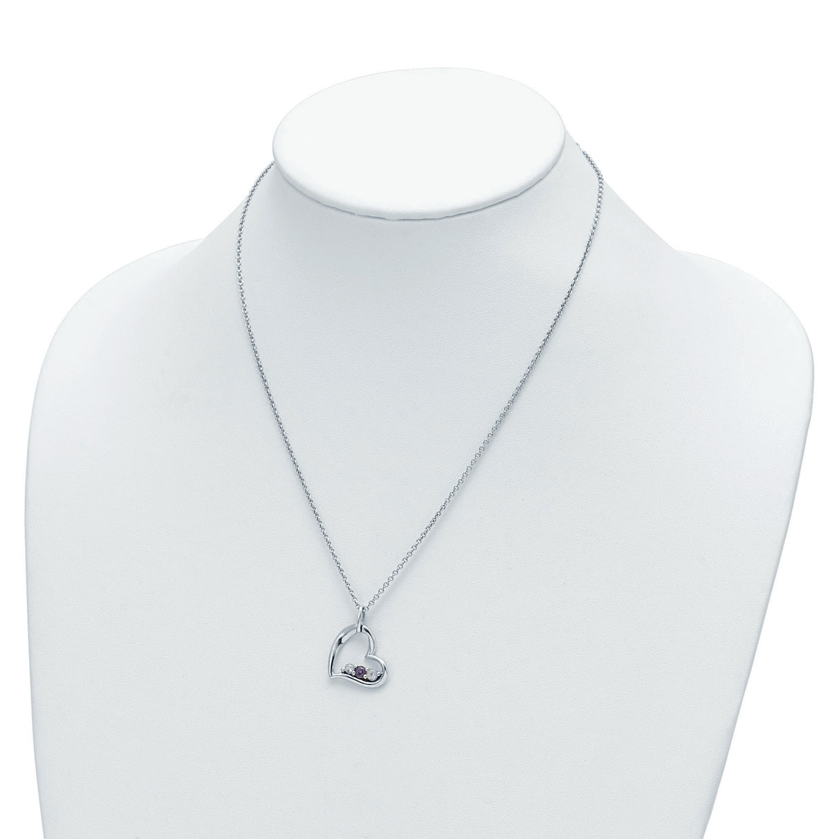 Survivor Collection Clear and Purple Topaz Heart Strength Necklace Charm Pendant in Real 925 Sterling Silver