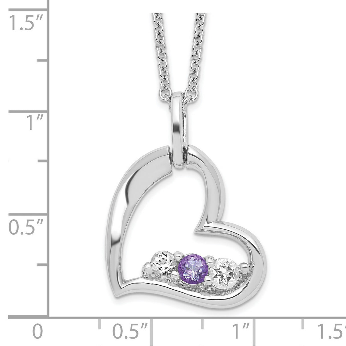 Survivor Collection Clear and Purple Topaz Heart Strength Necklace Charm Pendant in Real 925 Sterling Silver