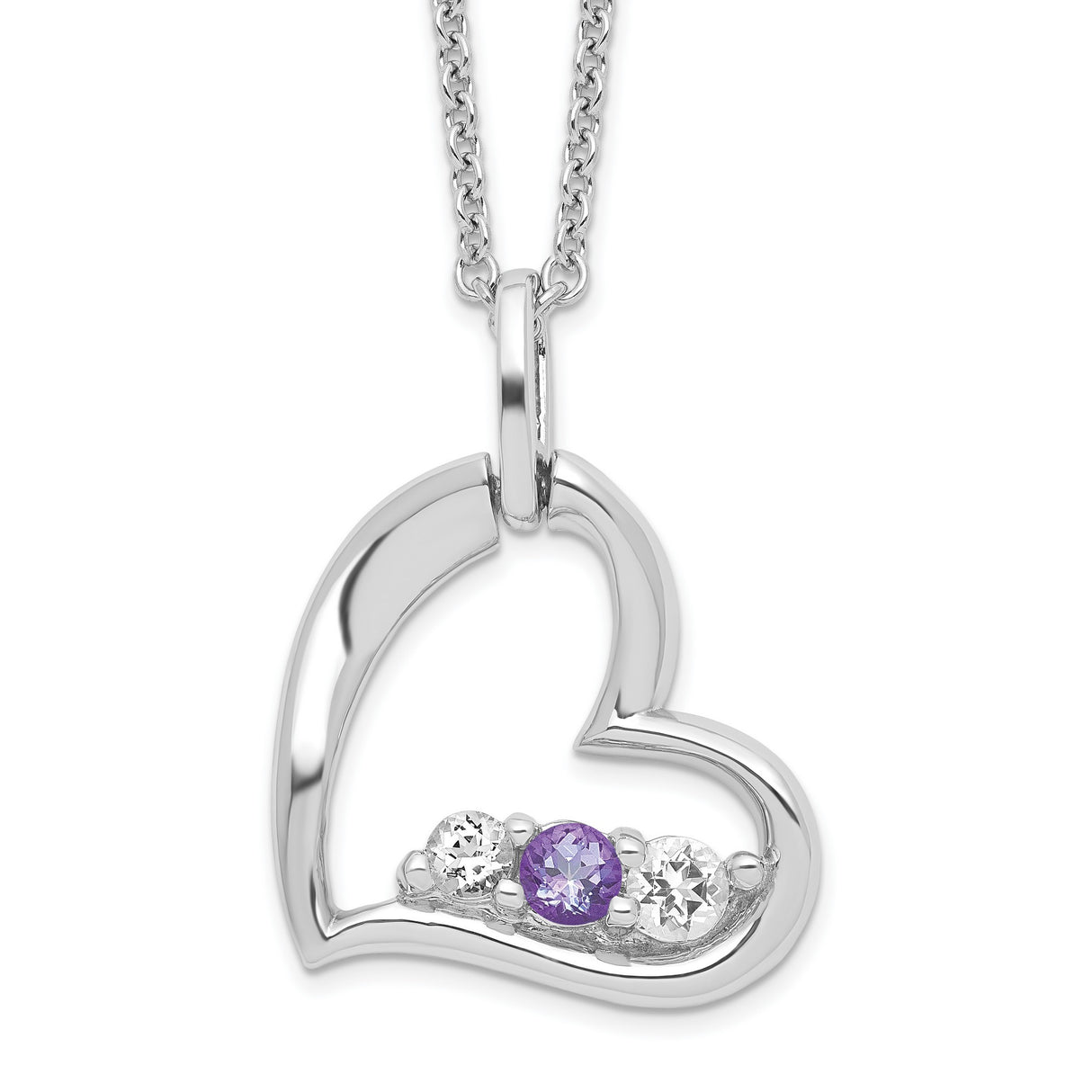 Survivor Collection Clear and Purple Topaz Heart Strength Necklace Charm Pendant in Real 925 Sterling Silver