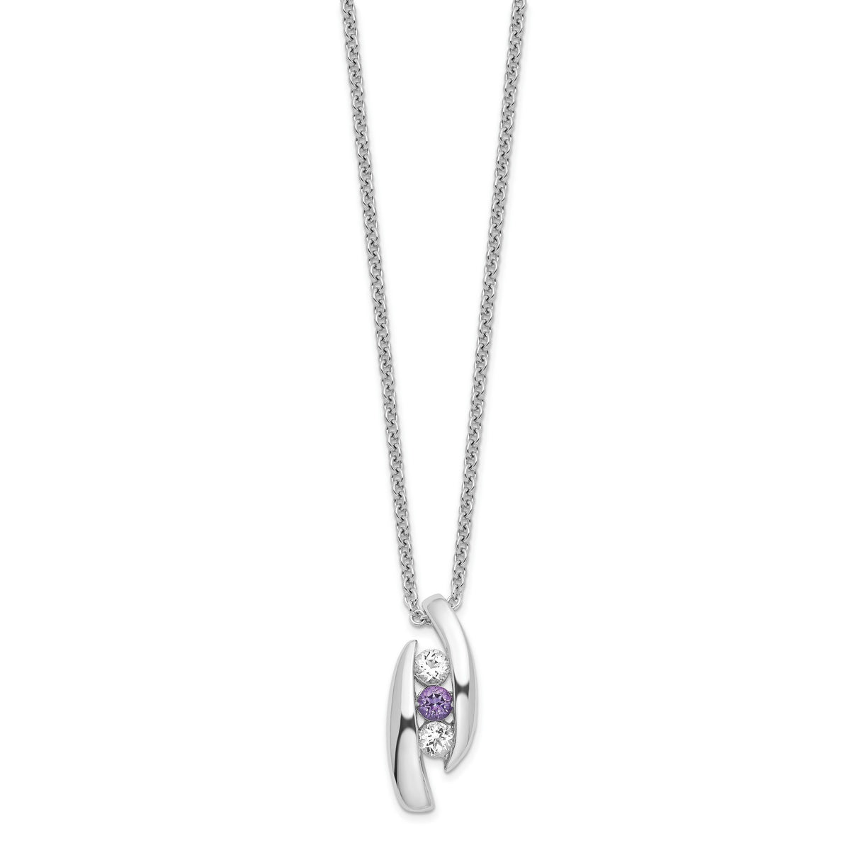 Survivor Collection 16 Inch White and Purple Topaz Pillar of Strength Necklace with 2 Inch Extender Charm Pendant in Real 925 Sterling Silver