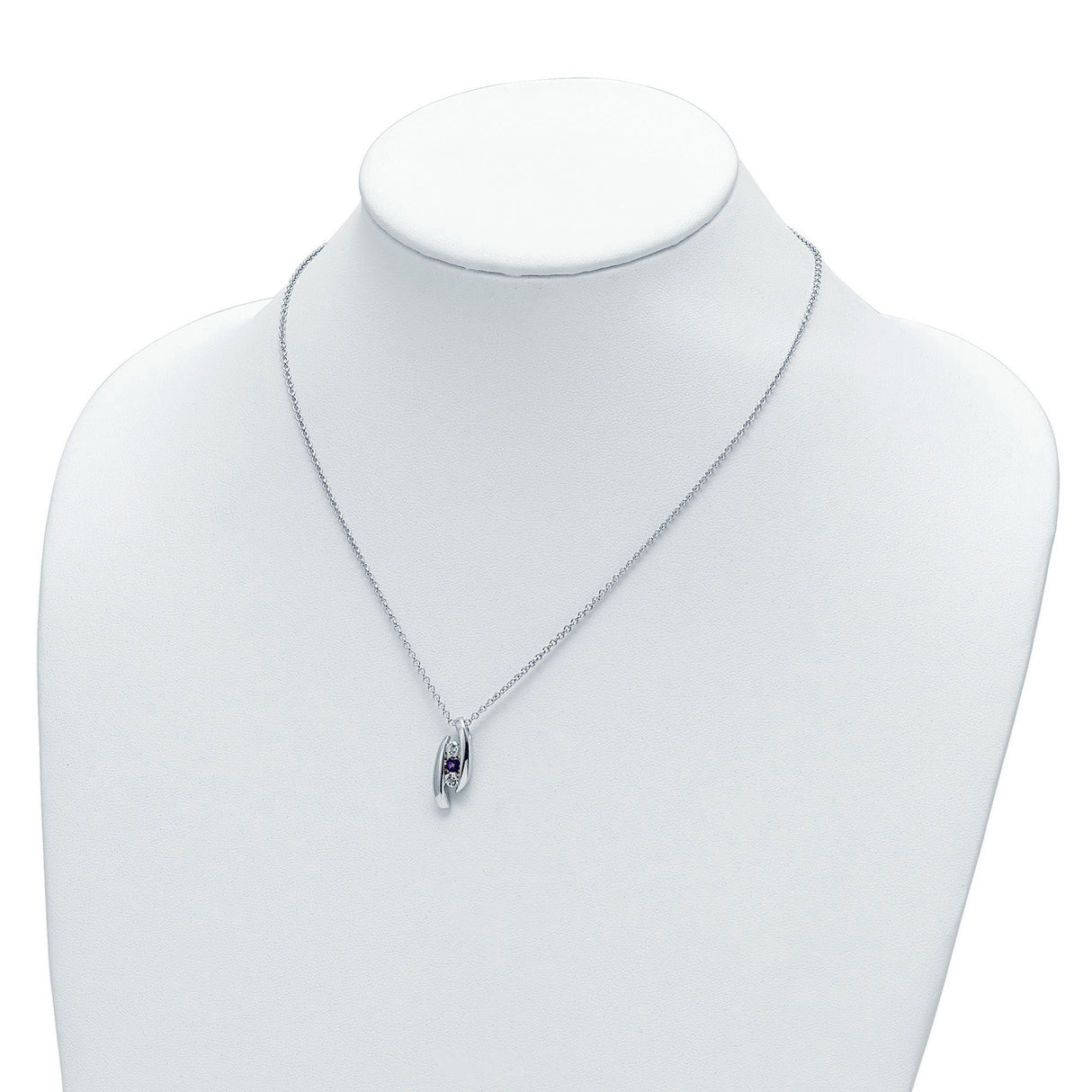 Survivor Collection 16 Inch White and Purple Topaz Pillar of Strength Necklace with 2 Inch Extender Charm Pendant in Real 925 Sterling Silver