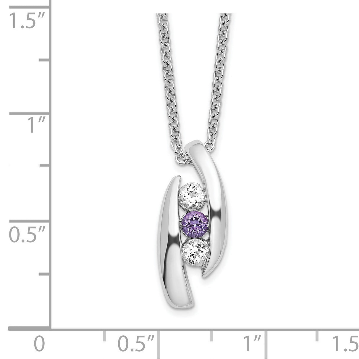 Survivor Collection 16 Inch White and Purple Topaz Pillar of Strength Necklace with 2 Inch Extender Charm Pendant in Real 925 Sterling Silver