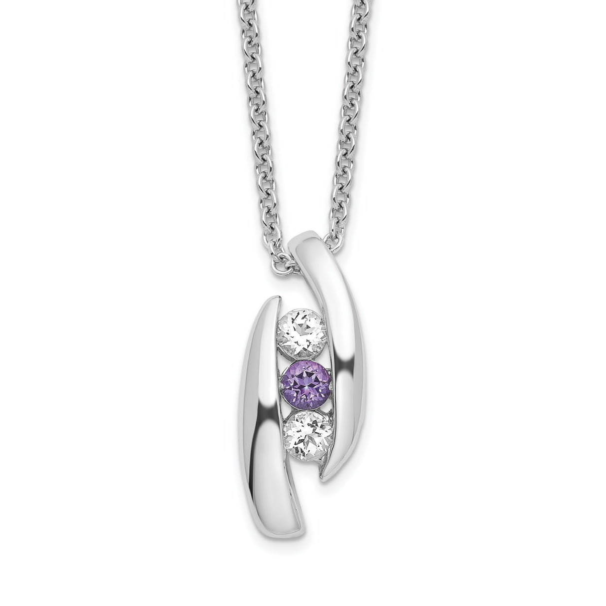 Survivor Collection 16 Inch White and Purple Topaz Pillar of Strength Necklace with 2 Inch Extender Charm Pendant in Real 925 Sterling Silver