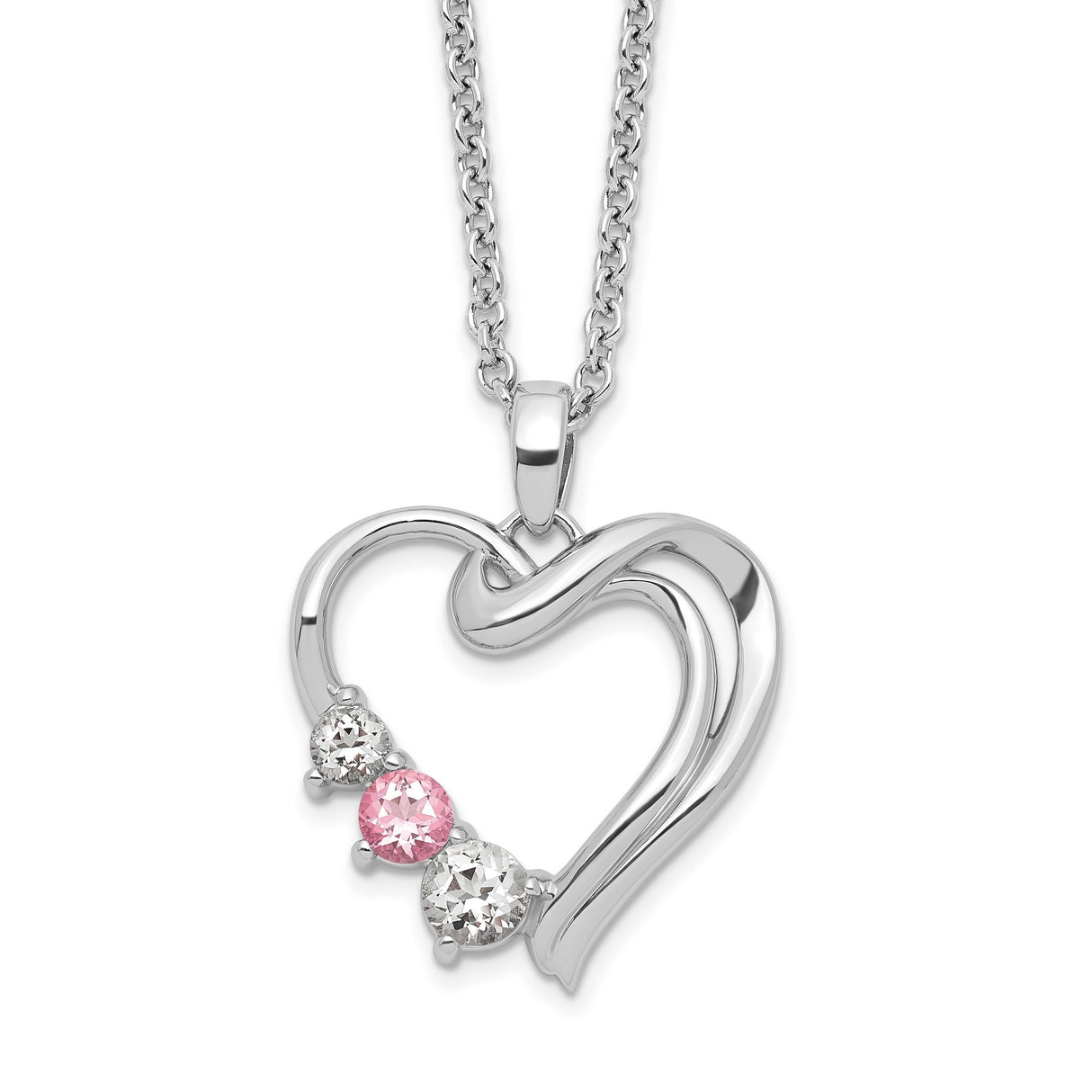 Survivor Collection Clear Pink Topaz Heart of Healing Necklace Charm Pendant in Real 10k White Gold