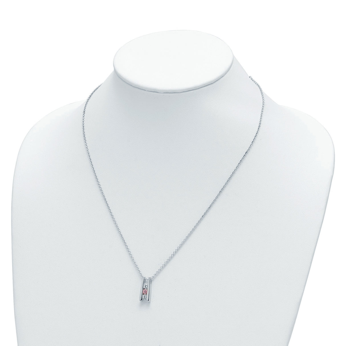 Survivor Collection 16 Inch White and Pink Topaz Grateful Necklace with 2 Inch Extender Charm Pendant in Real 10k White Gold