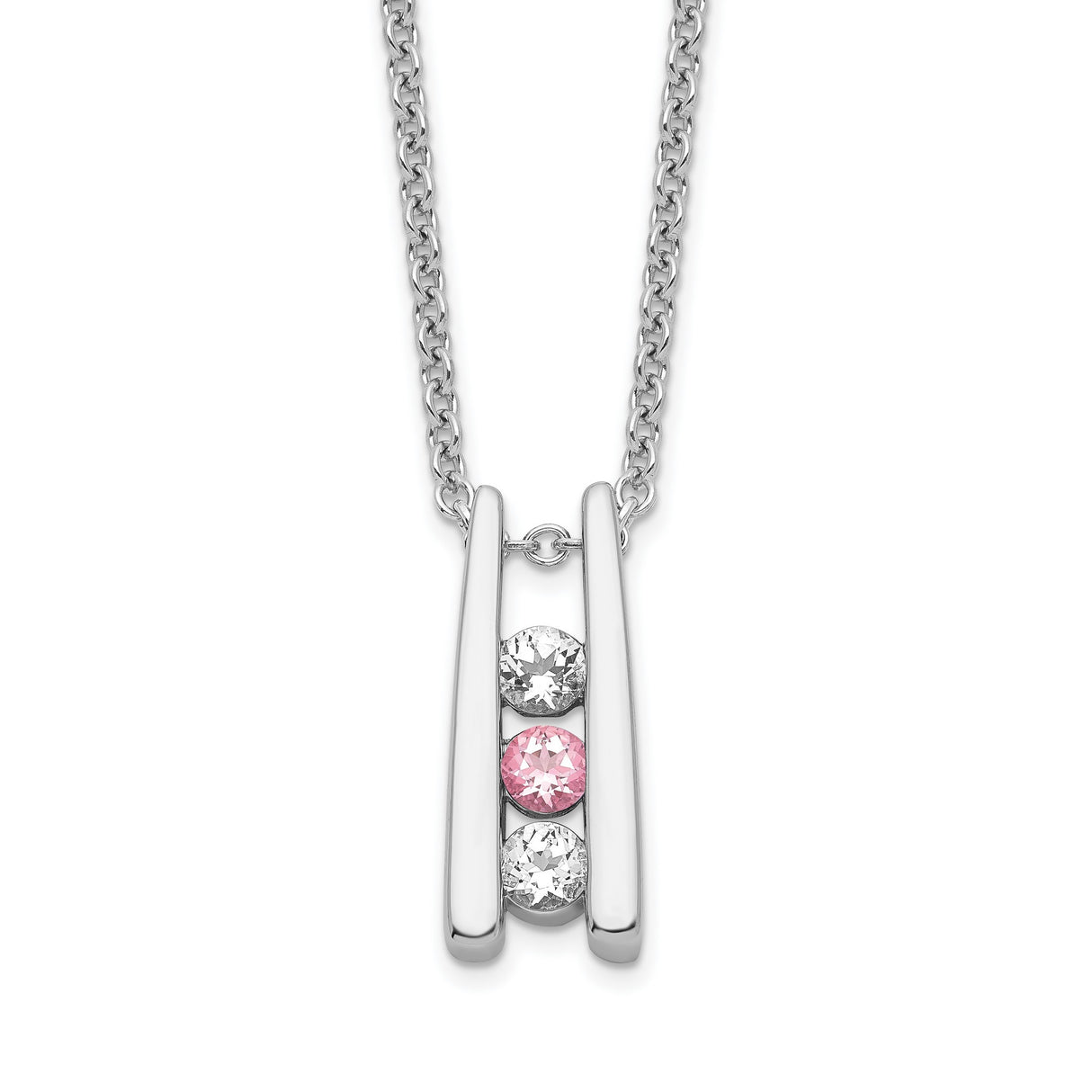 Survivor Collection 16 Inch White and Pink Topaz Grateful Necklace with 2 Inch Extender Charm Pendant in Real 10k White Gold
