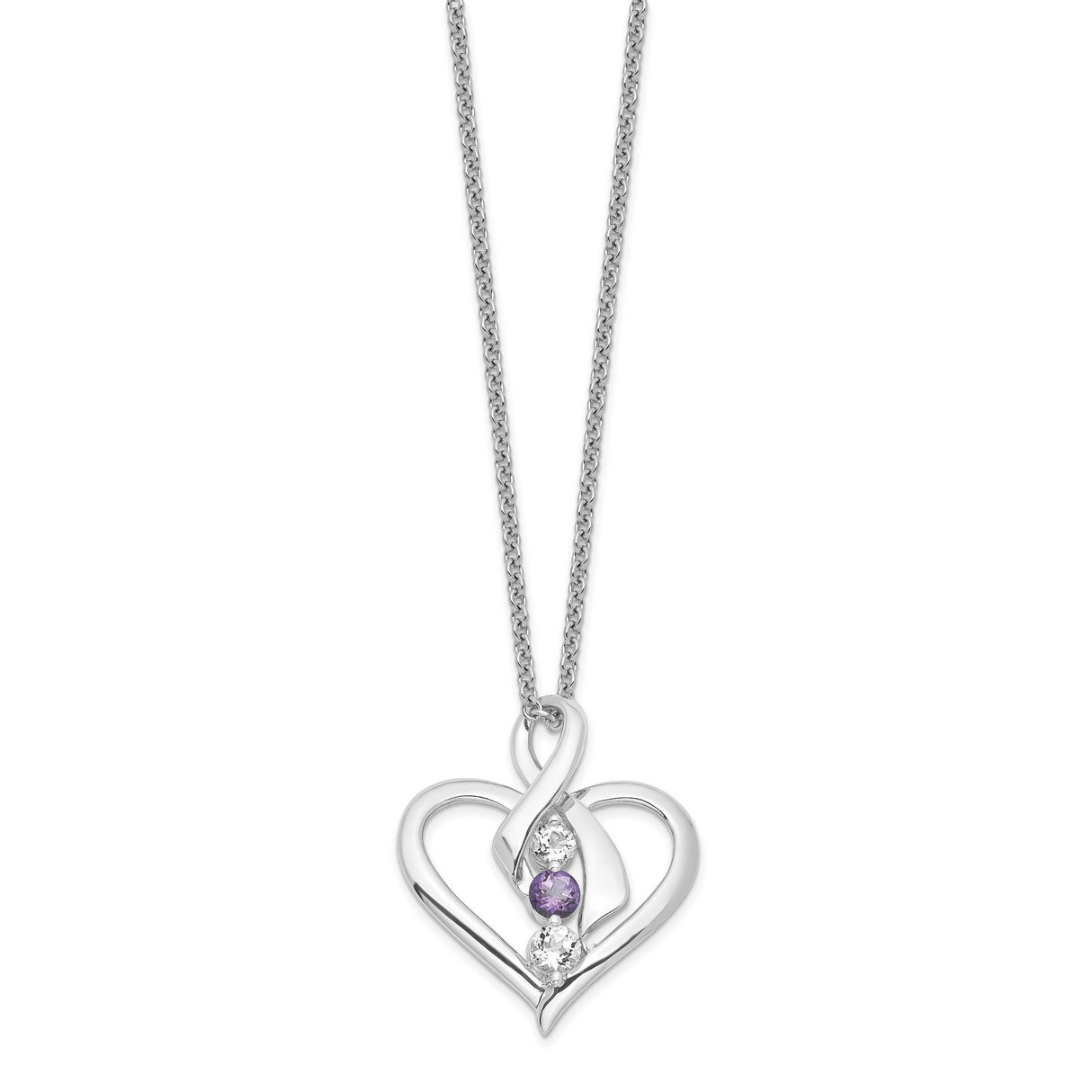 Survivor Collection Clear Purple Topaz Heather Necklace Charm Pendant in Real 10k White Gold