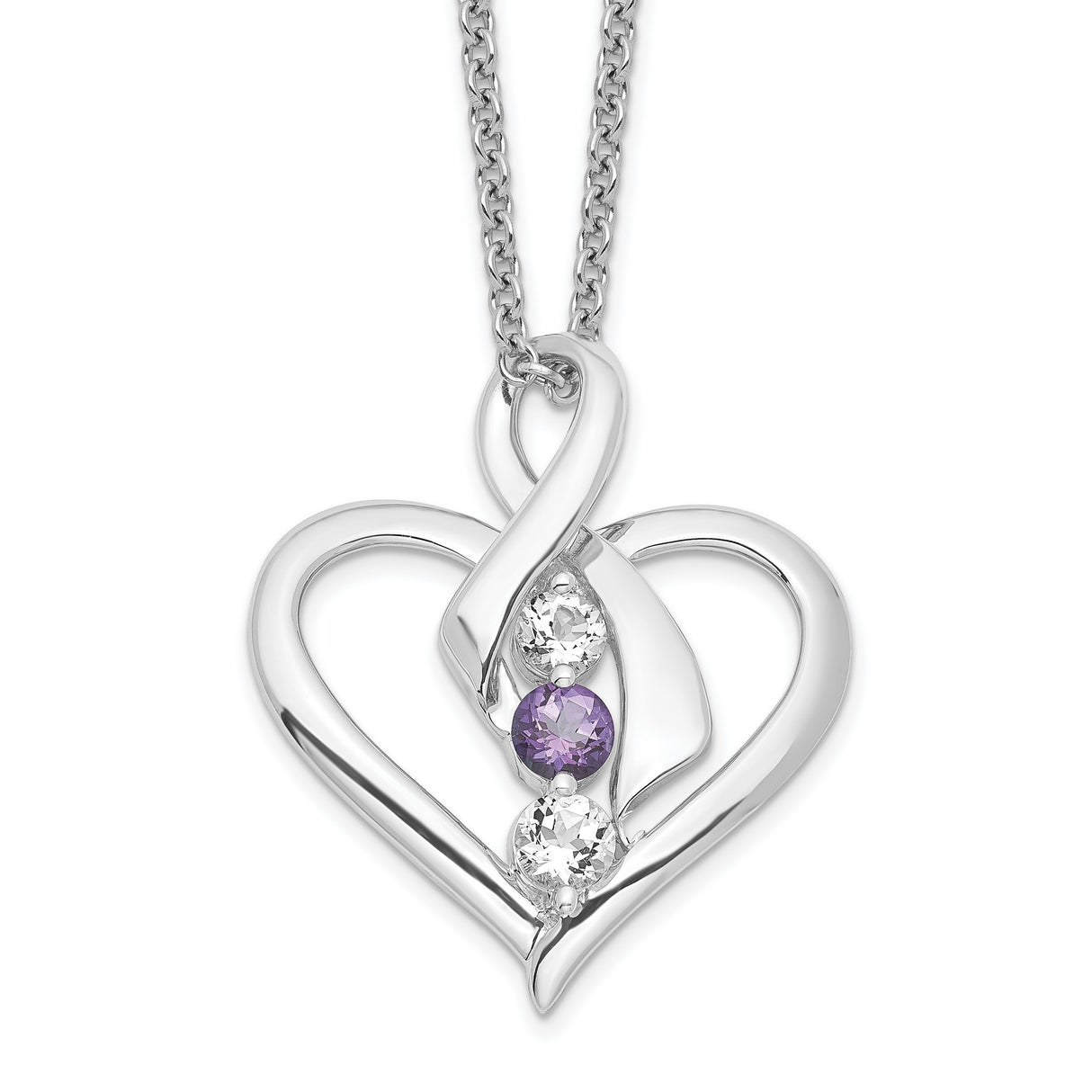 Survivor Collection Clear Purple Topaz Heather Necklace Charm Pendant in Real 10k White Gold