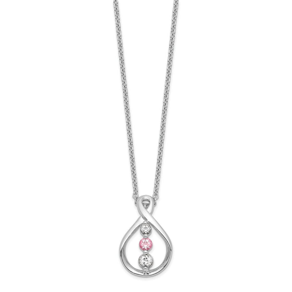 Survivor Collection 16 Inch White and Pink Swarovski Topaz Runzi Necklace with 2 Inch Extender Charm Pendant in Real 10k White Gold