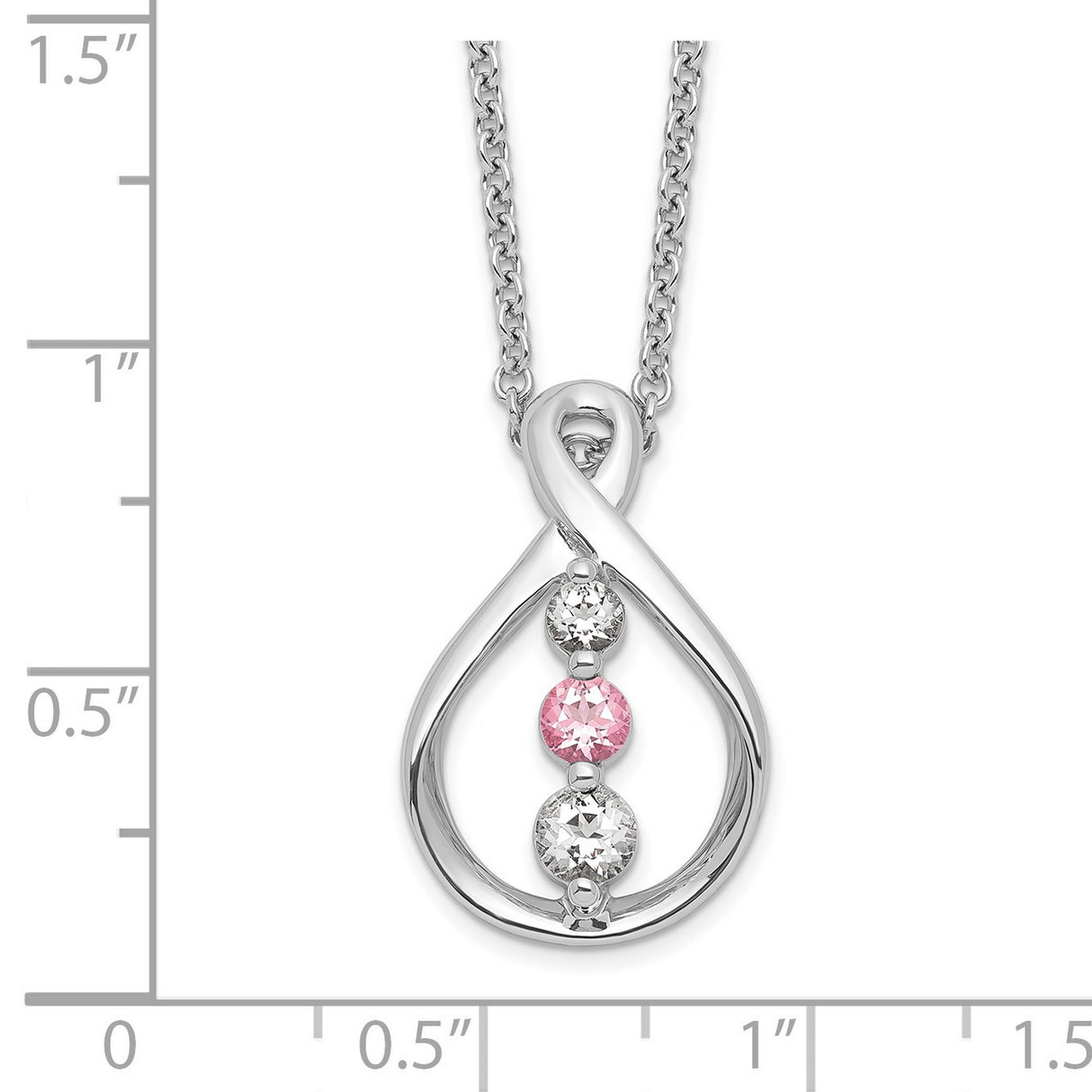 Survivor Collection 16 Inch White and Pink Swarovski Topaz Runzi Necklace with 2 Inch Extender Charm Pendant in Real 10k White Gold
