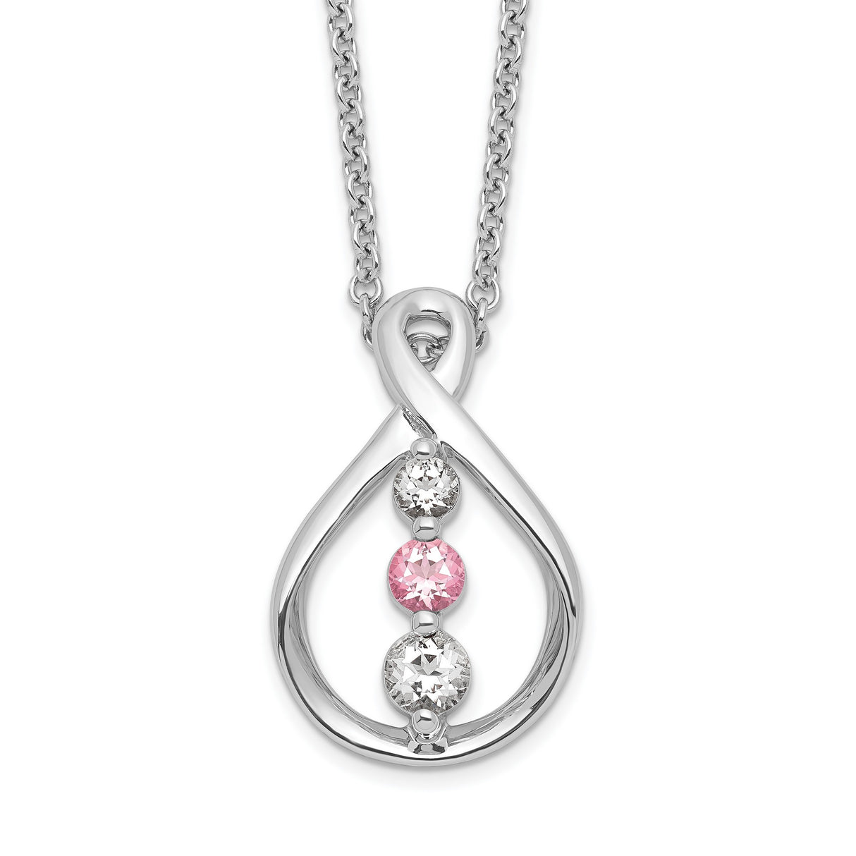 Survivor Collection 16 Inch White and Pink Swarovski Topaz Runzi Necklace with 2 Inch Extender Charm Pendant in Real 10k White Gold