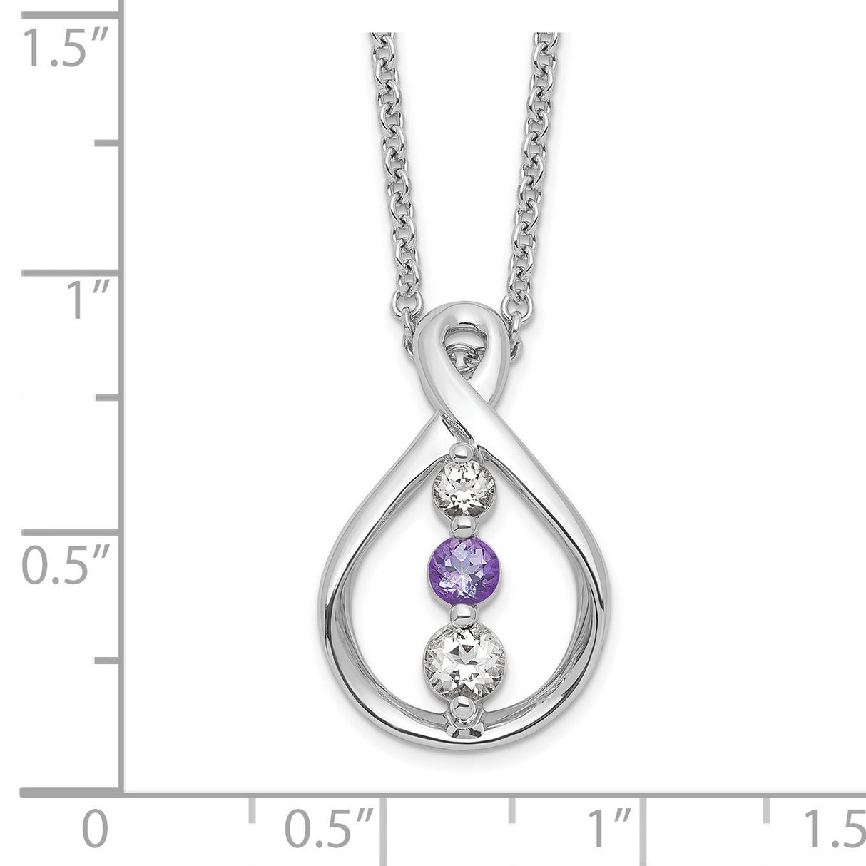Survivor Collection 16 Inch White and Purple Topaz Runzi Necklace with 2 Inch Extender Charm Pendant in Real 925 Sterling Silver