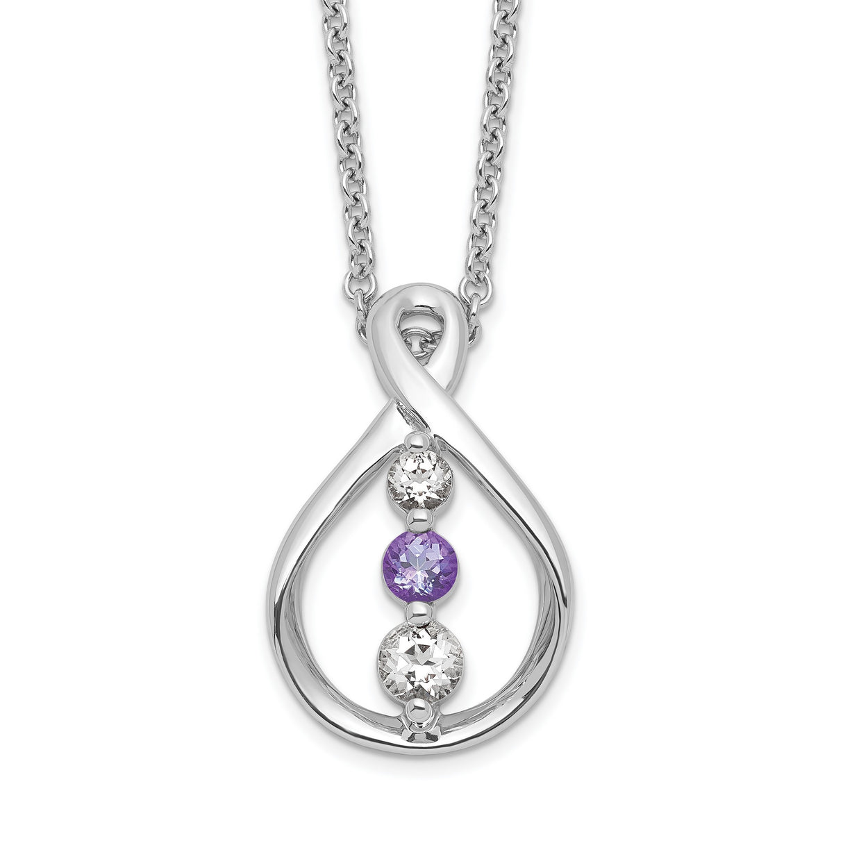 Survivor Collection 16 Inch White and Purple Topaz Runzi Necklace with 2 Inch Extender Charm Pendant in Real 925 Sterling Silver