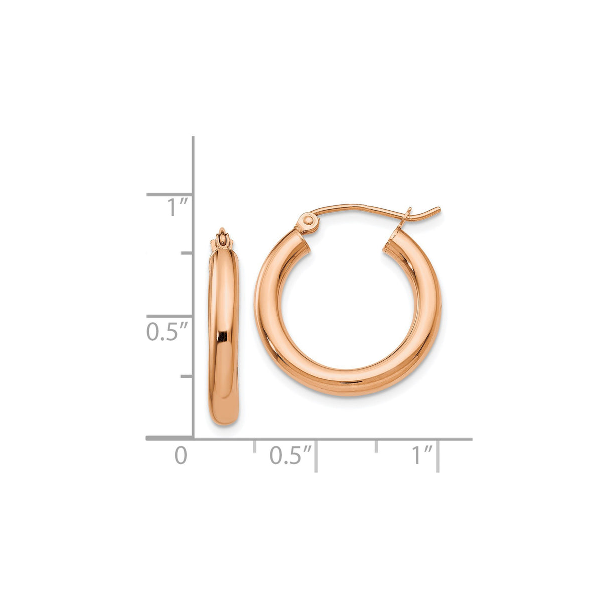 14k Rose Gold Hoop Earrings, Medium Thickness, Polished Round, Classic Minimalist Style for Women