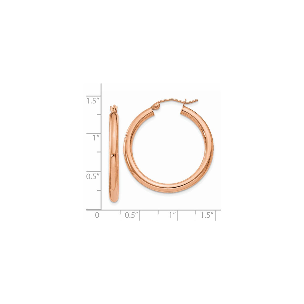 14k Rose Gold Hoop Earrings, Classic Smooth Round Lightweight Design for Women