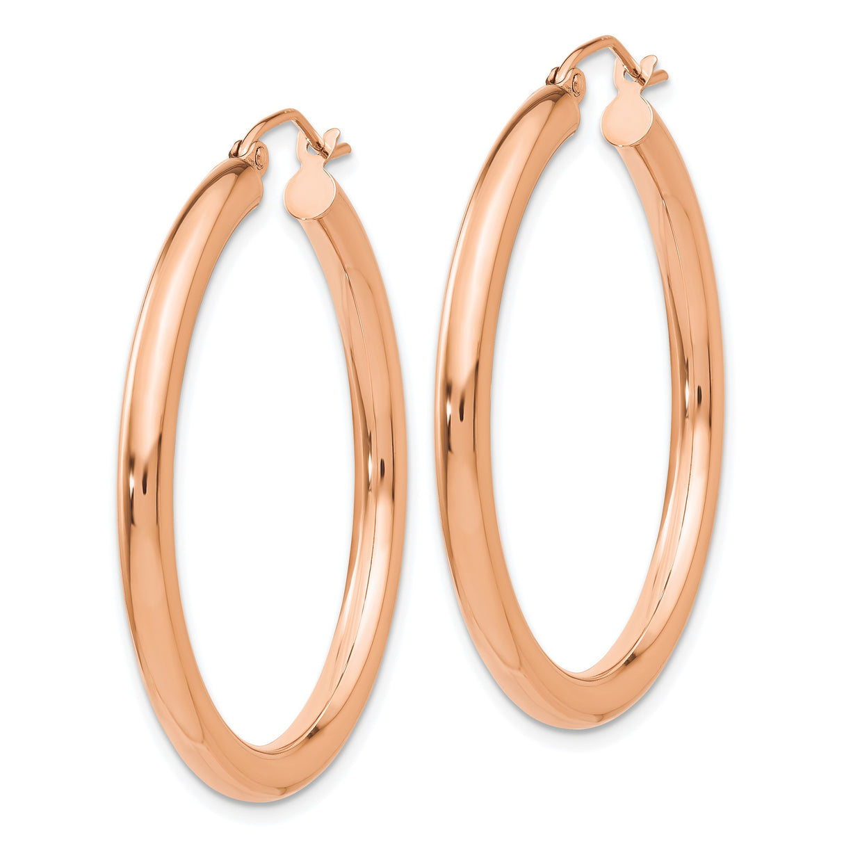 14k Rose Gold Hoop Earrings, Medium Polished Lightweight Everyday Style for Women