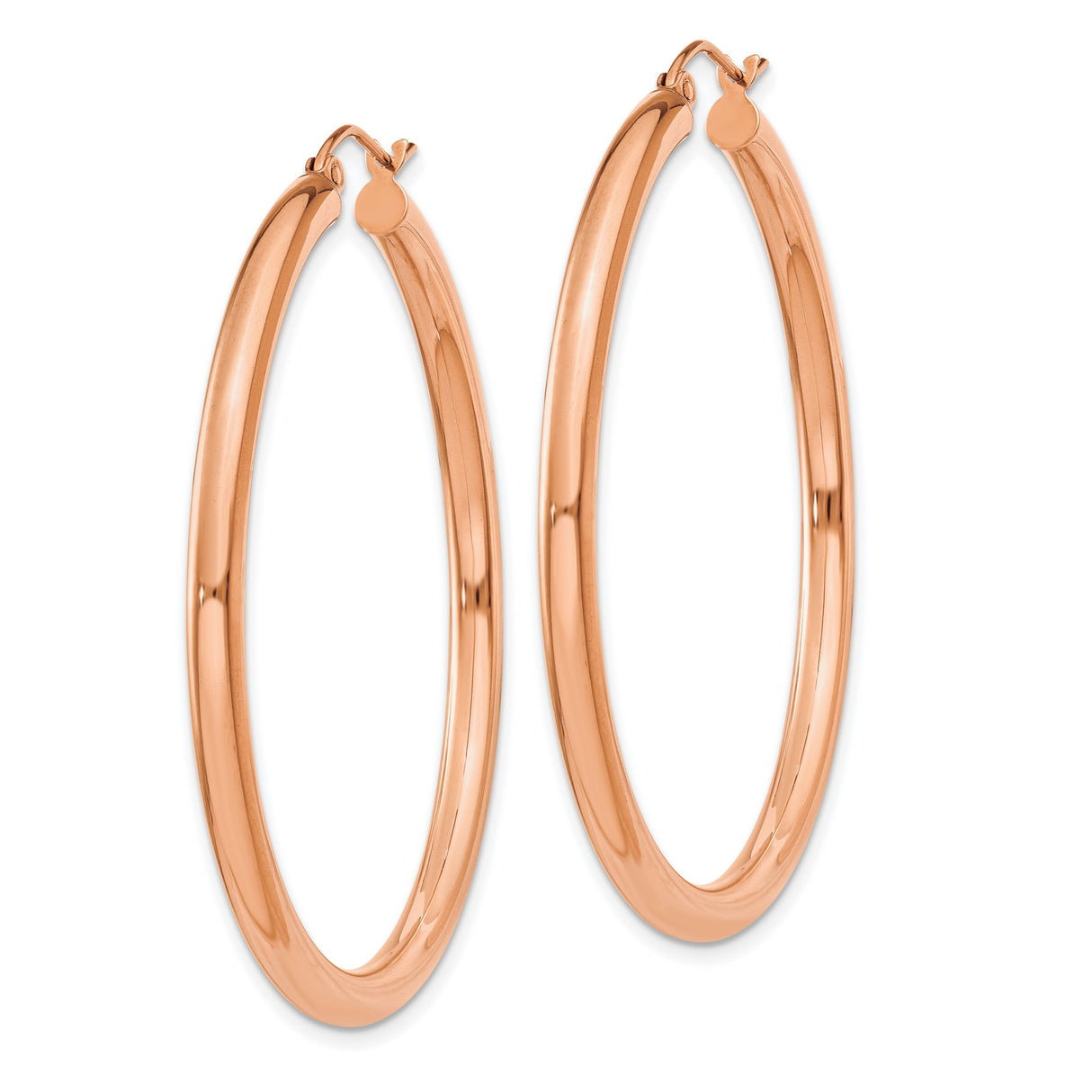 14k Rose Gold Hoop Earrings, Classic Round Polished Lightweight Medium-Size Design for Women