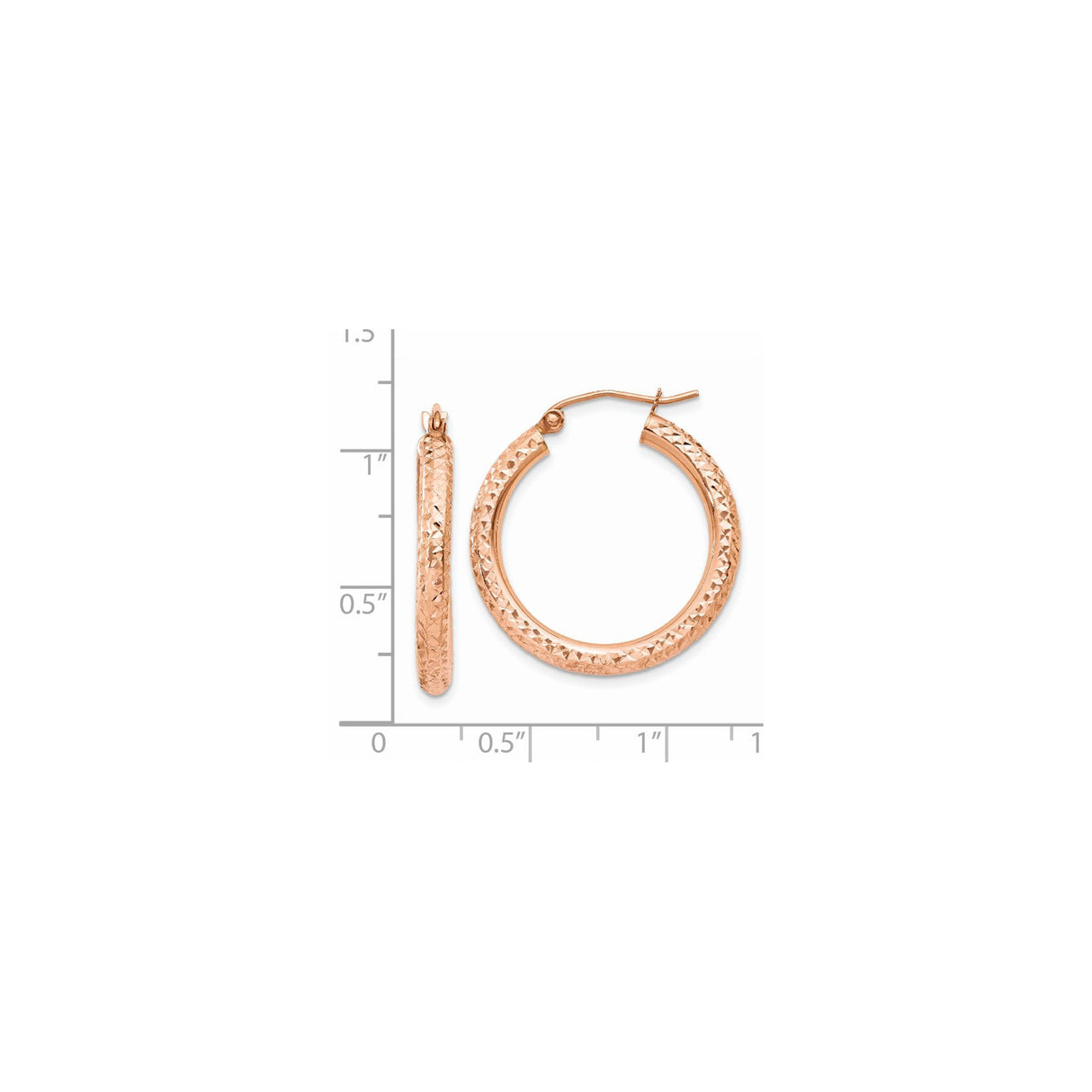 14k Rose Gold Hoop Earrings, Textured Diamond Cut Sparkly Hoops with Polished Finish