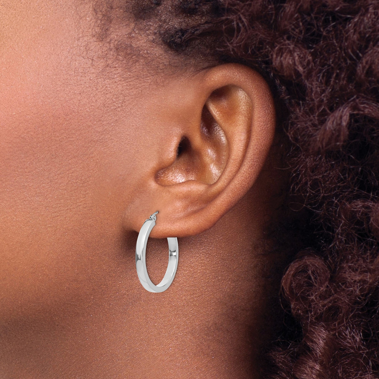 14k White Gold Hoop Earrings, Classic Round Polished Hoops with Hinged Clasp, Lightweight Minimalist Style