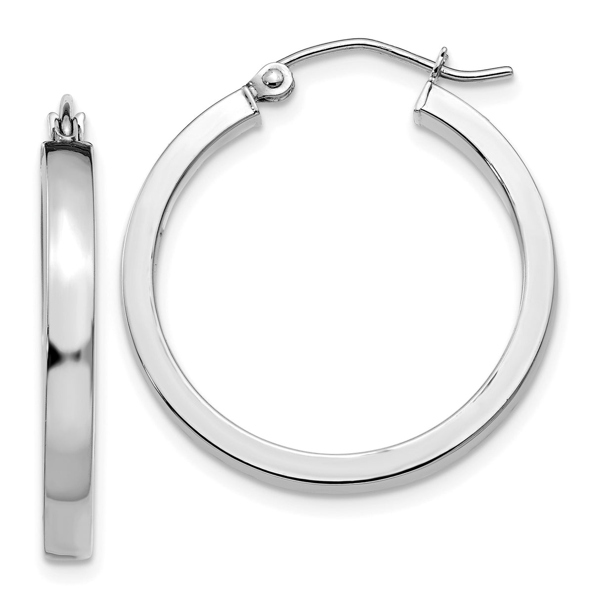 14k White Gold Hoop Earrings, Classic Round Polished Hoops with Hinged Clasp, Lightweight Minimalist Style