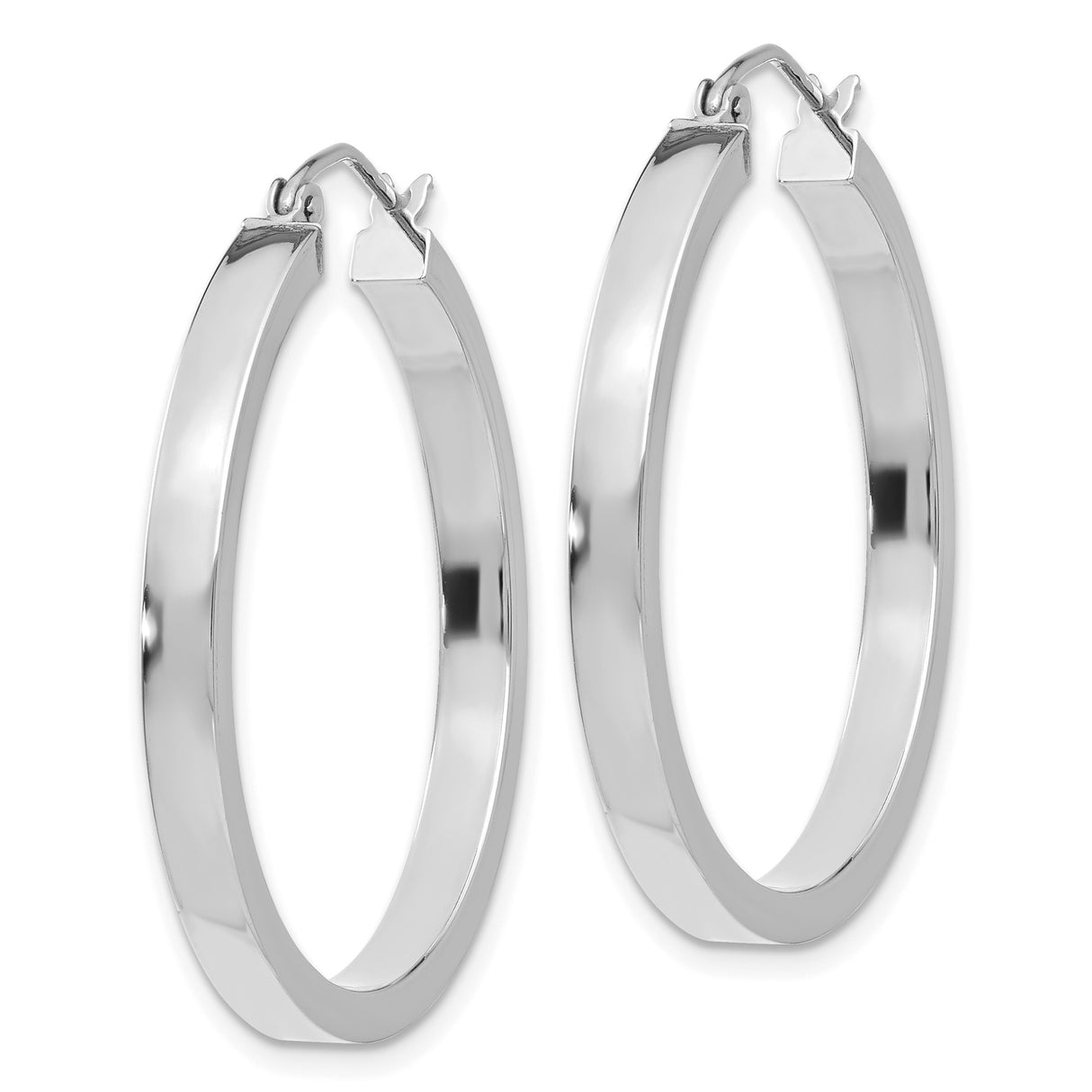14k White Gold Hoop Earrings, Classic Round Polished Design with Latch Back Closure