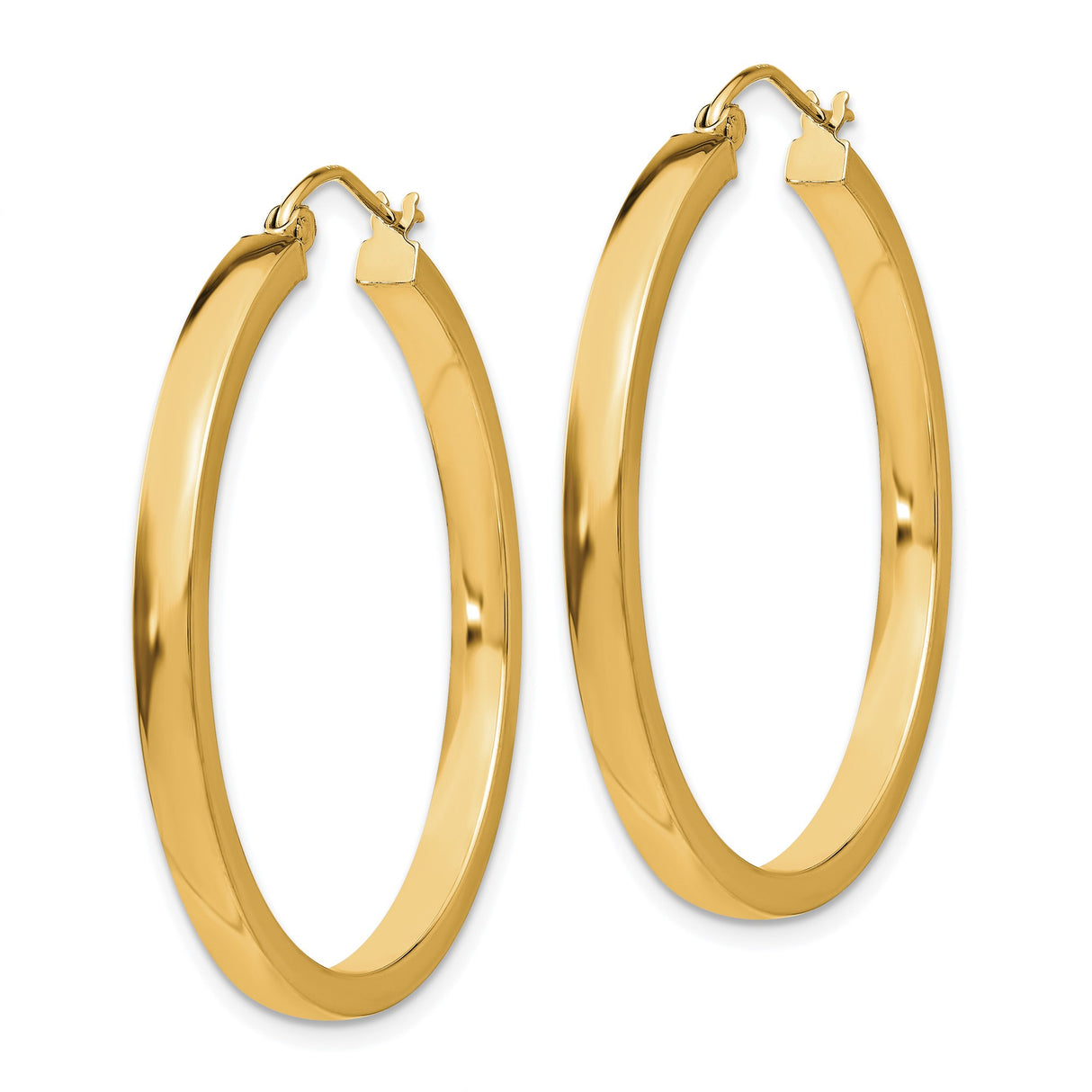 14k Yellow Gold Hoop Earrings, Classic Round High-Polish Design, Medium Lightweight Style