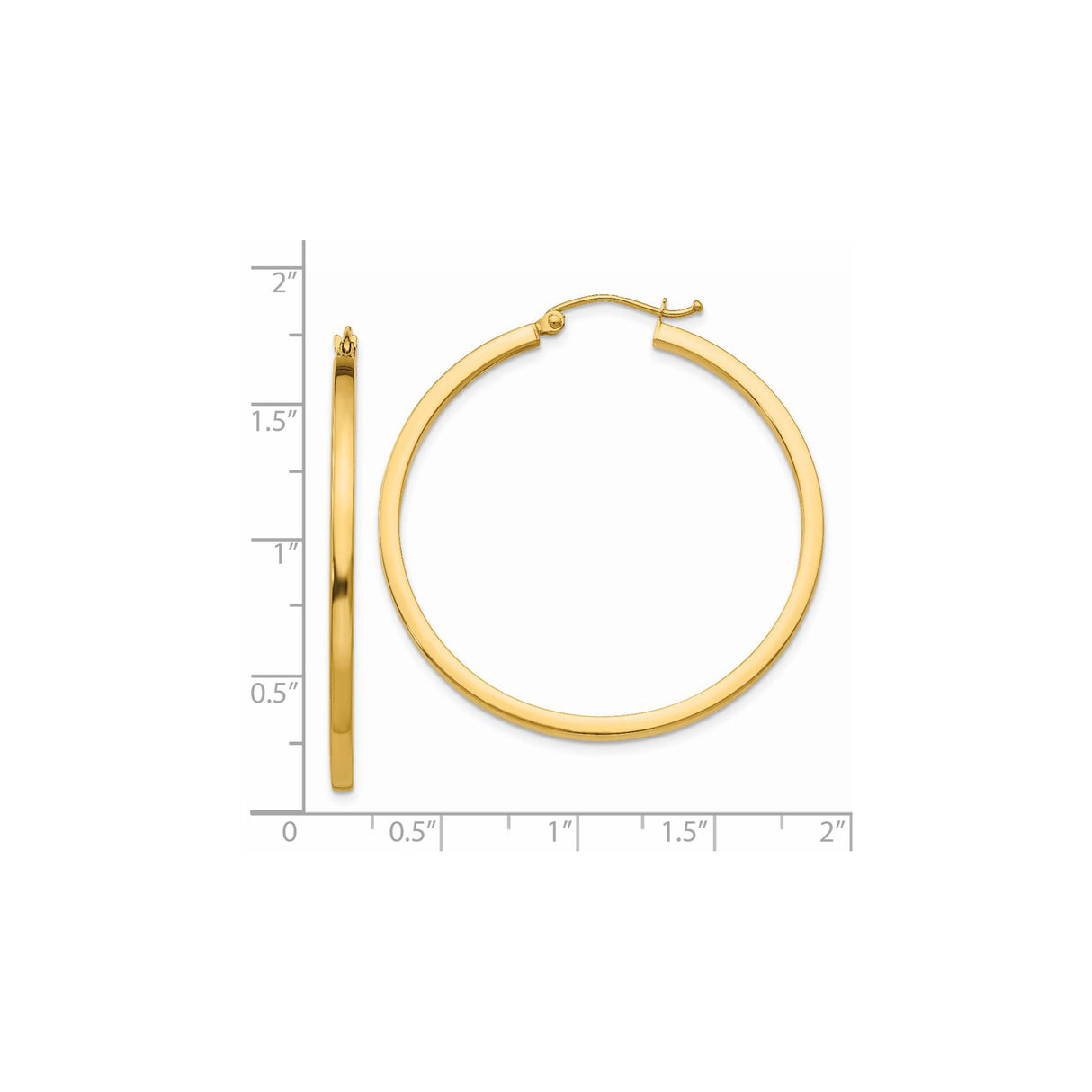 14k Yellow Gold Hoop Earrings, Classic Polished Round Lightweight Design for Women