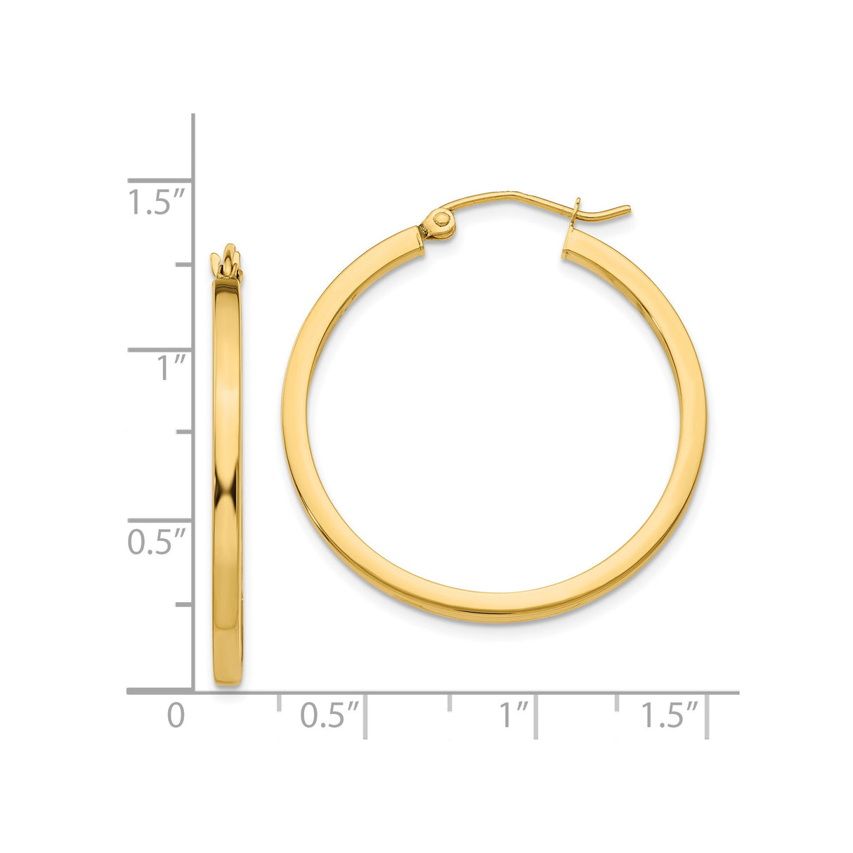 14k Yellow Gold Hoop Earrings, Medium Round Hoops with Hinged Closure, Minimalist Lightweight Design