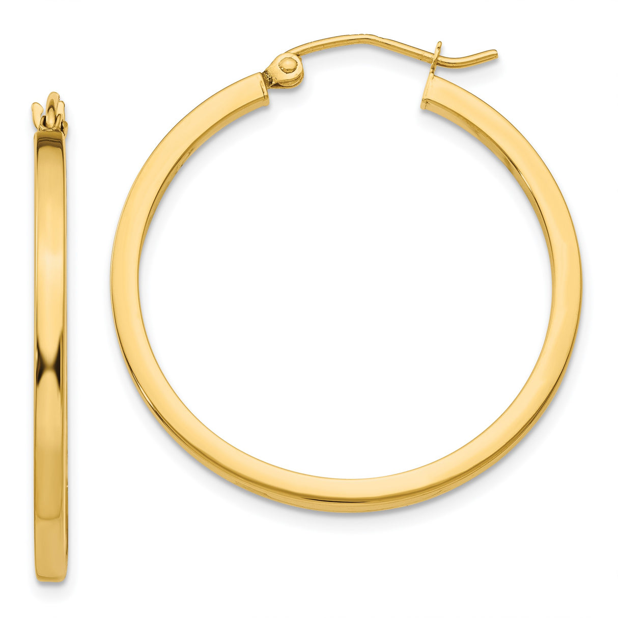 14k Yellow Gold Hoop Earrings, Medium Round Hoops with Hinged Closure, Minimalist Lightweight Design