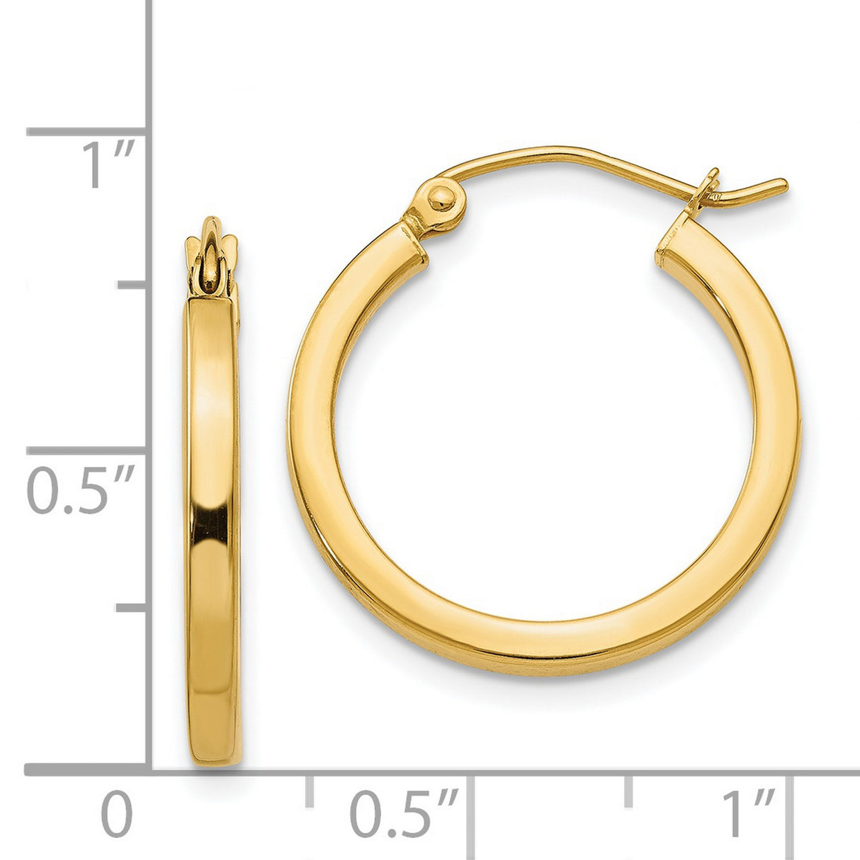 14k Yellow Gold Hoop Earrings, Classic Polished Round Design, Lightweight Minimalist Style