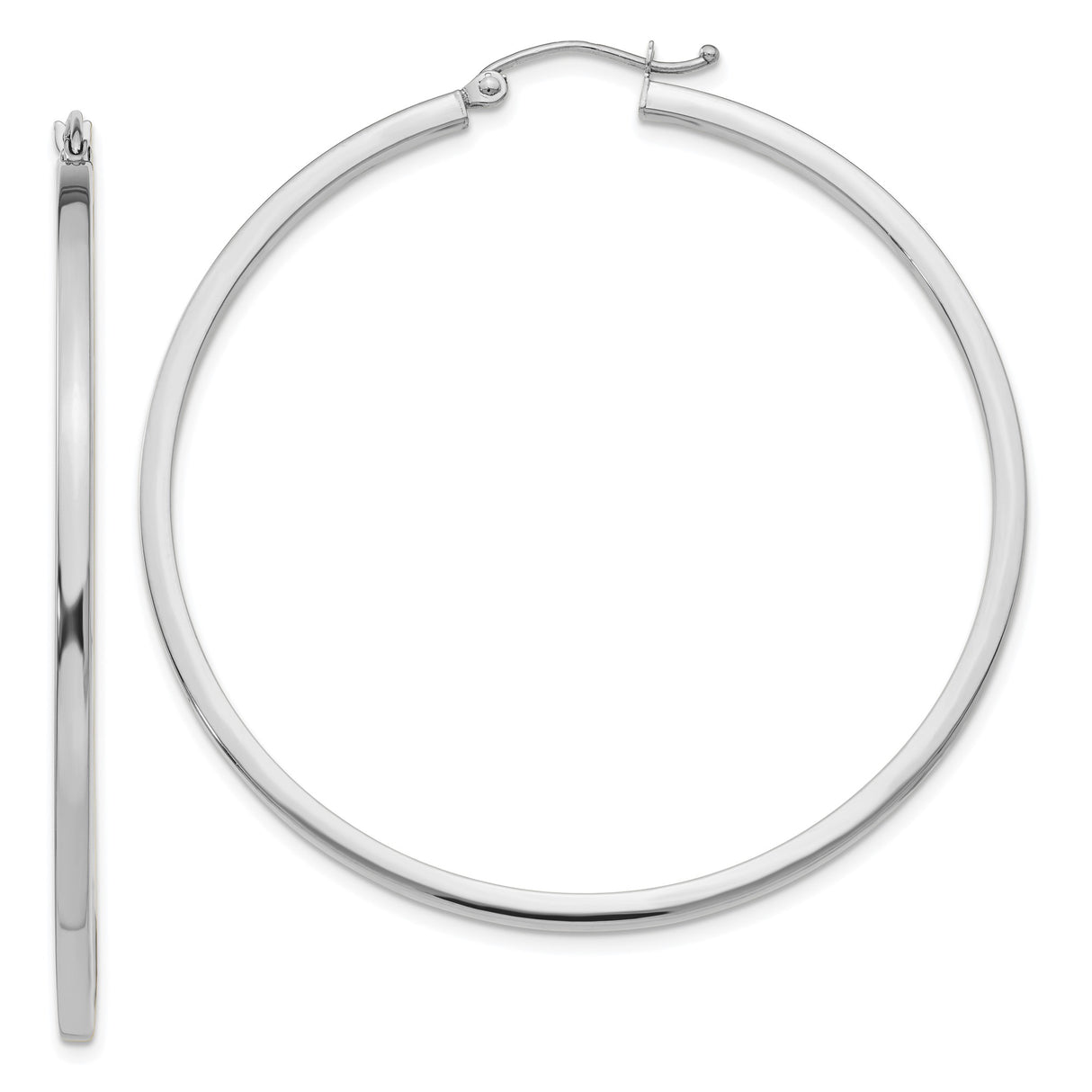 14k White Gold Hoop Earrings, Large High-Polish Round Hoops, Minimalist Lightweight Design for Women