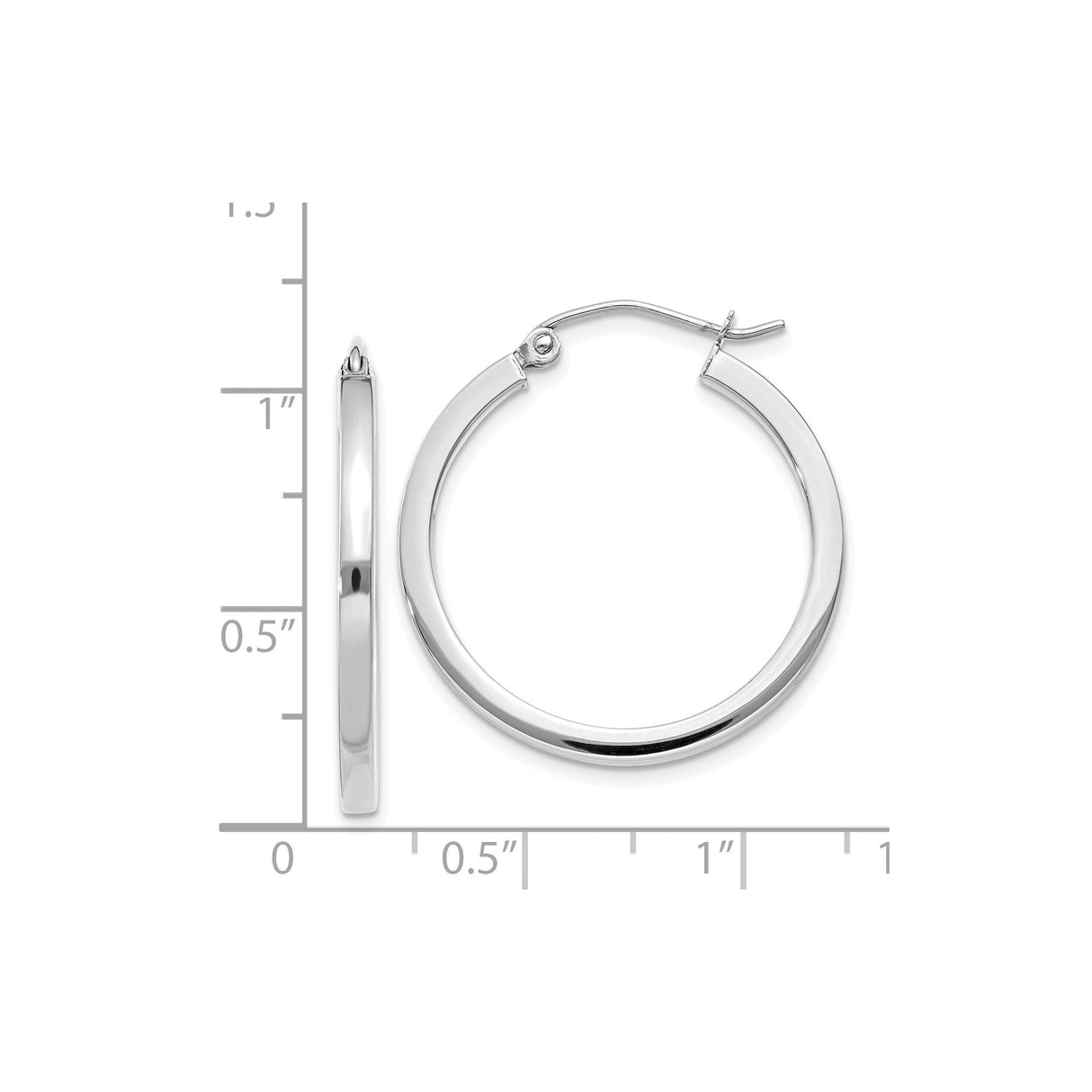 14k White Gold Hoop Earrings, Classic Round Tube Style, Polished Lightweight Design for Women