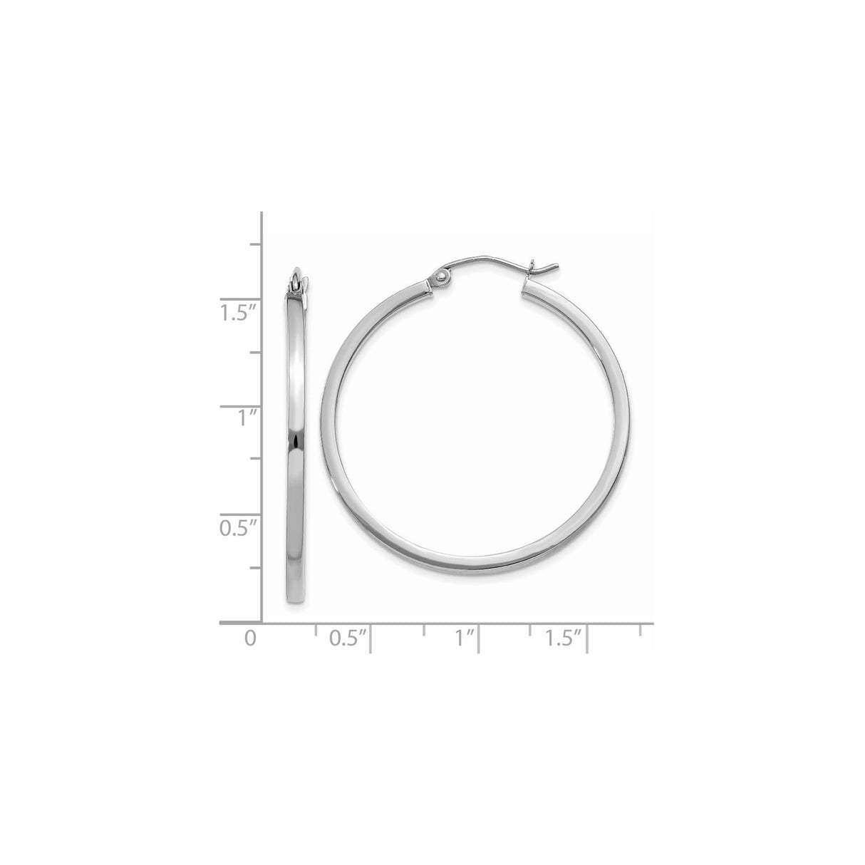 14k White Gold Hoop Earrings, Polished Minimalist Round Design, Lightweight Everyday Style