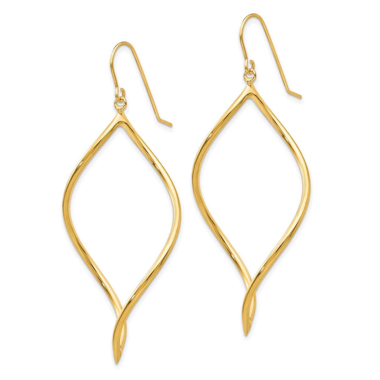 14k Yellow Gold Dangle Earrings with Open Marquise Twist Design, Lightweight Drop Style