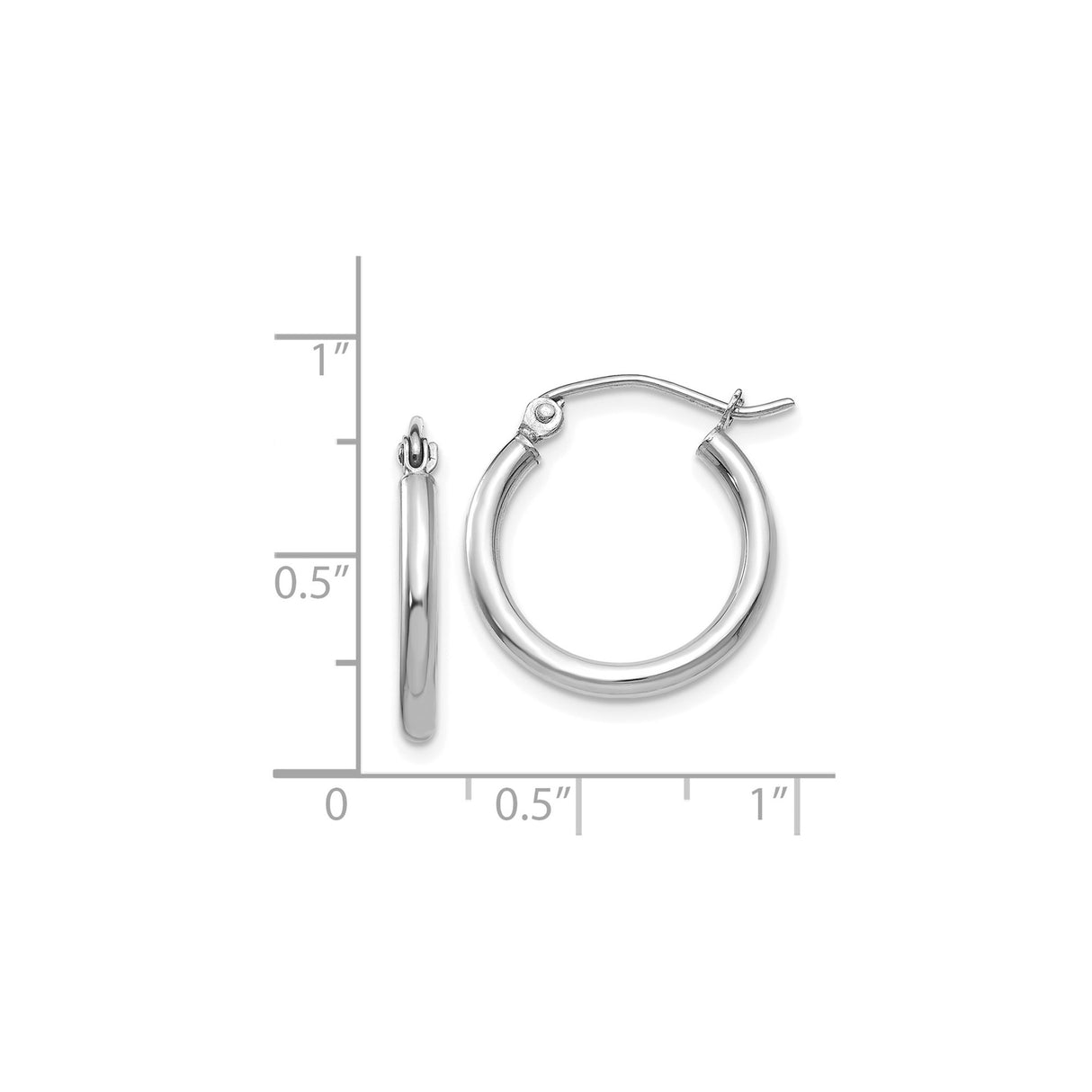 14k White Gold Hoop Earrings, Classic Polished Round Hoops with Latch Back Closure