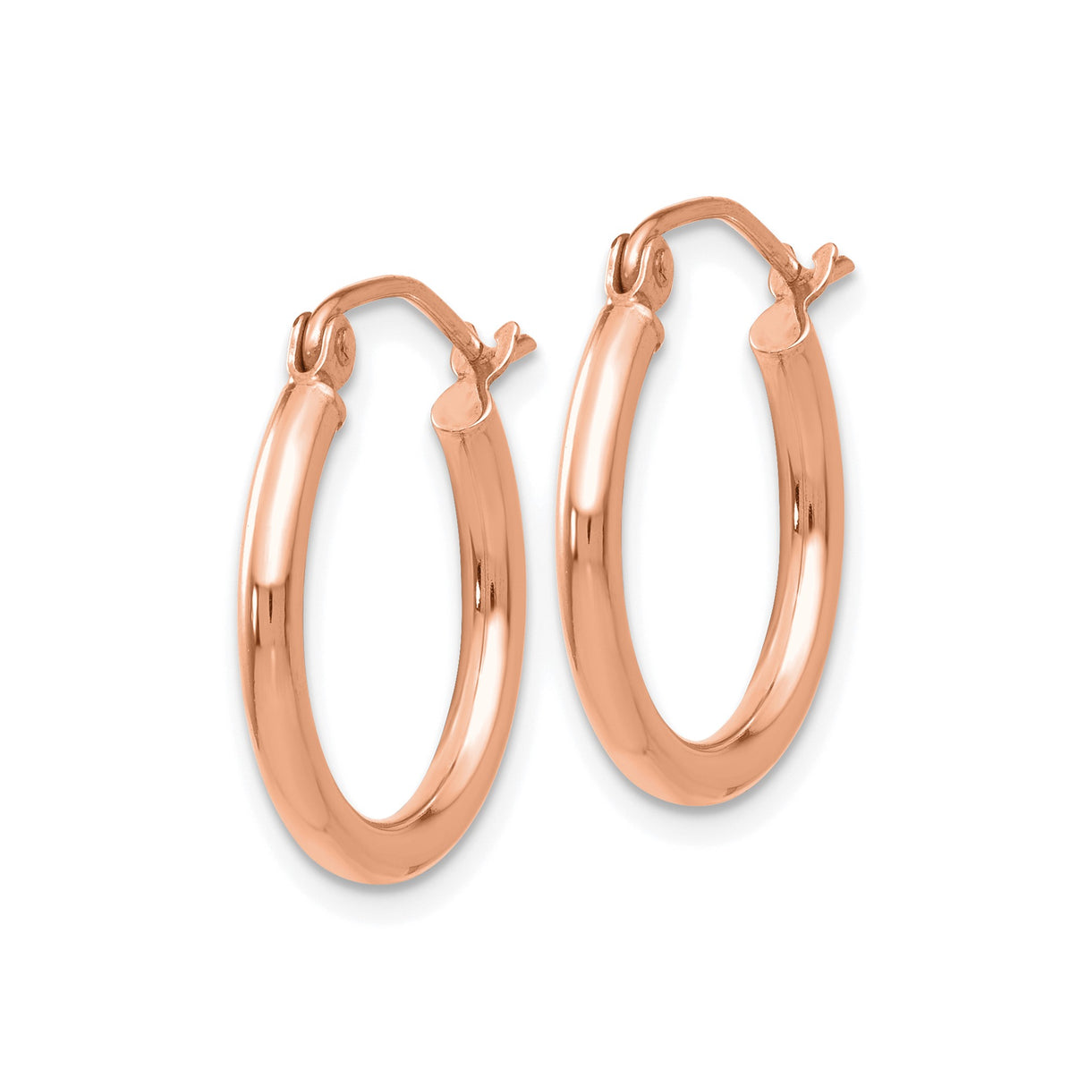 14k Rose Gold Hoop Earrings, Small Polished Round Hoops with Smooth Lightweight Tube Design
