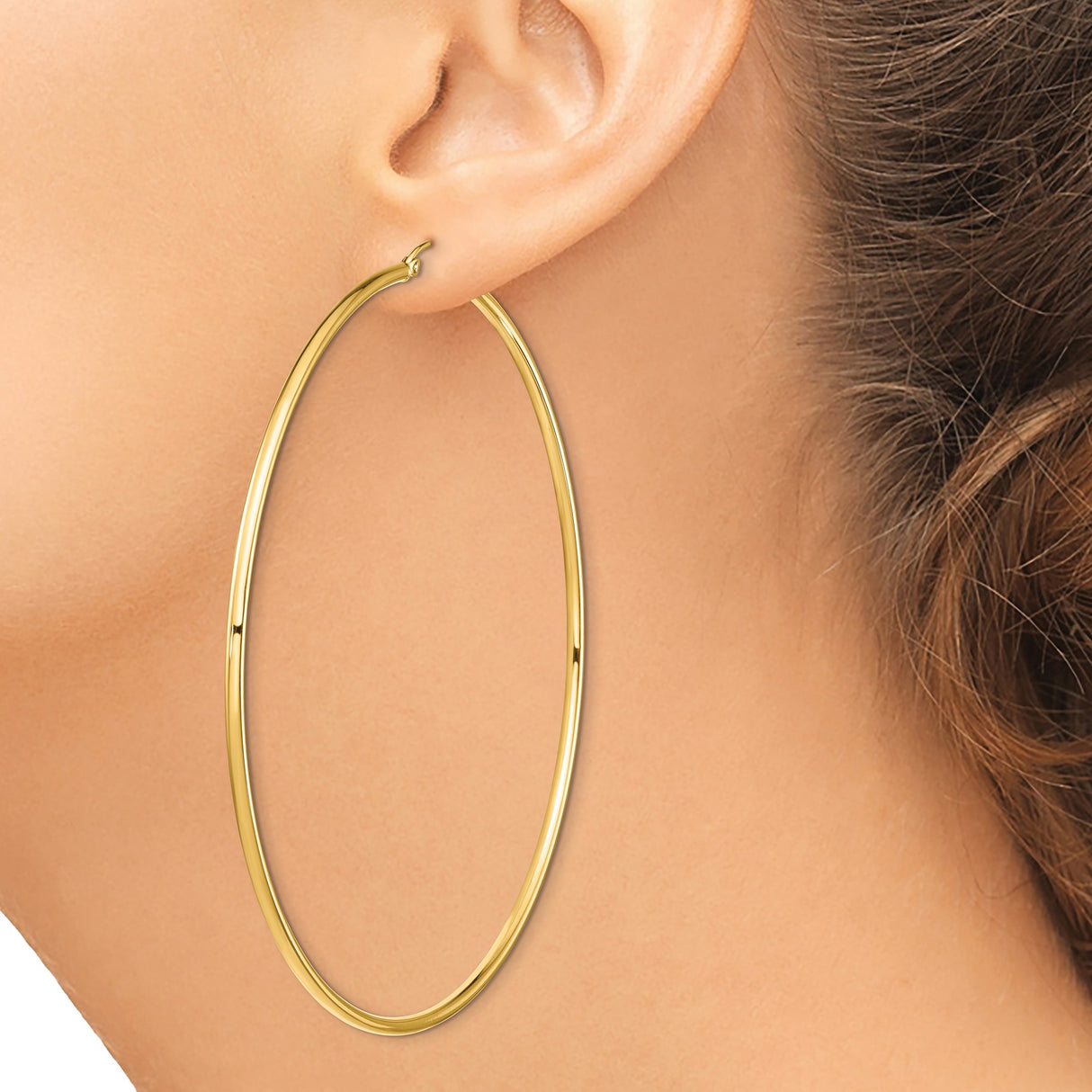 14k Yellow Gold Hoop Earrings, Classic Round Design with High Polish Finish, Lightweight Minimalist Style