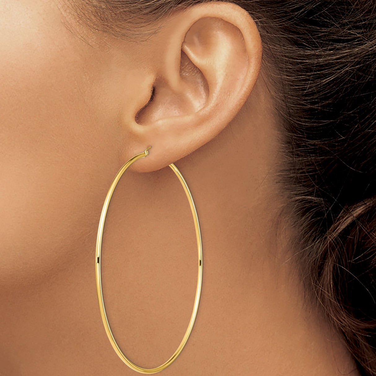 14k Yellow Gold Hoop Earrings, Large Lightweight Polished Minimalist Style for Women
