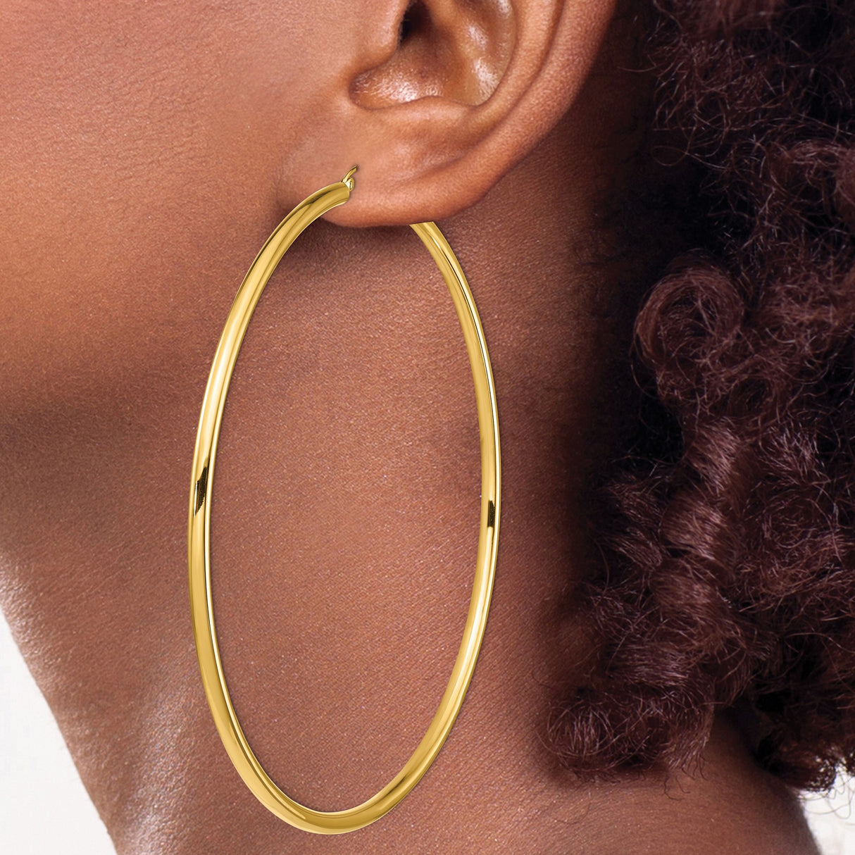 14k Yellow Gold Hoop Earrings, Classic Round Polished Design, Lightweight Everyday Jewelry
