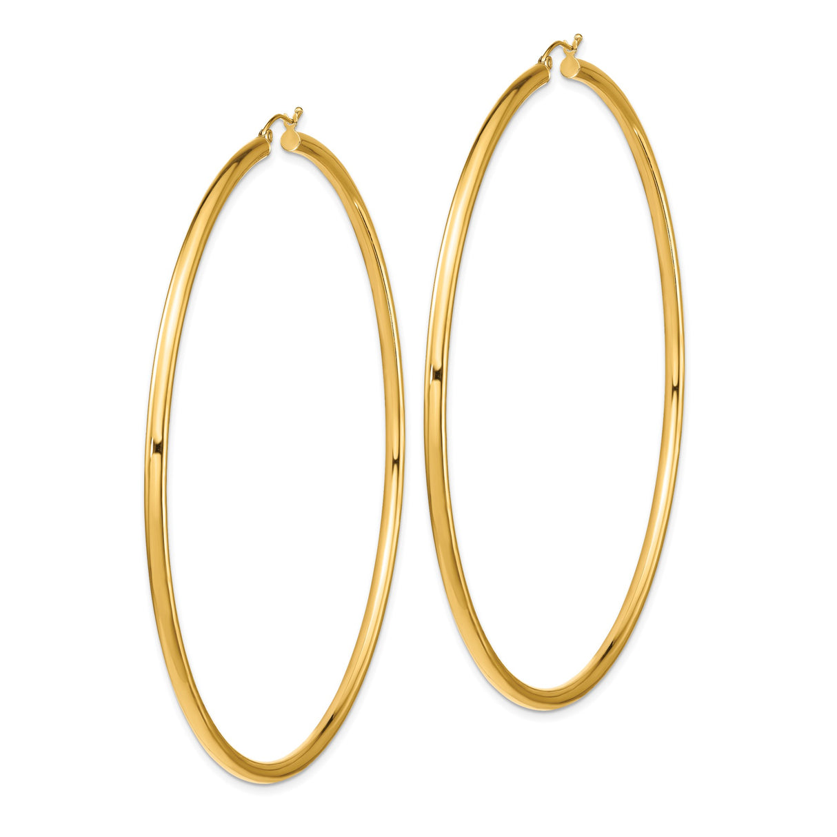 14k Yellow Gold Hoop Earrings, Large Round Polished Hoops, Minimalist Lightweight Design