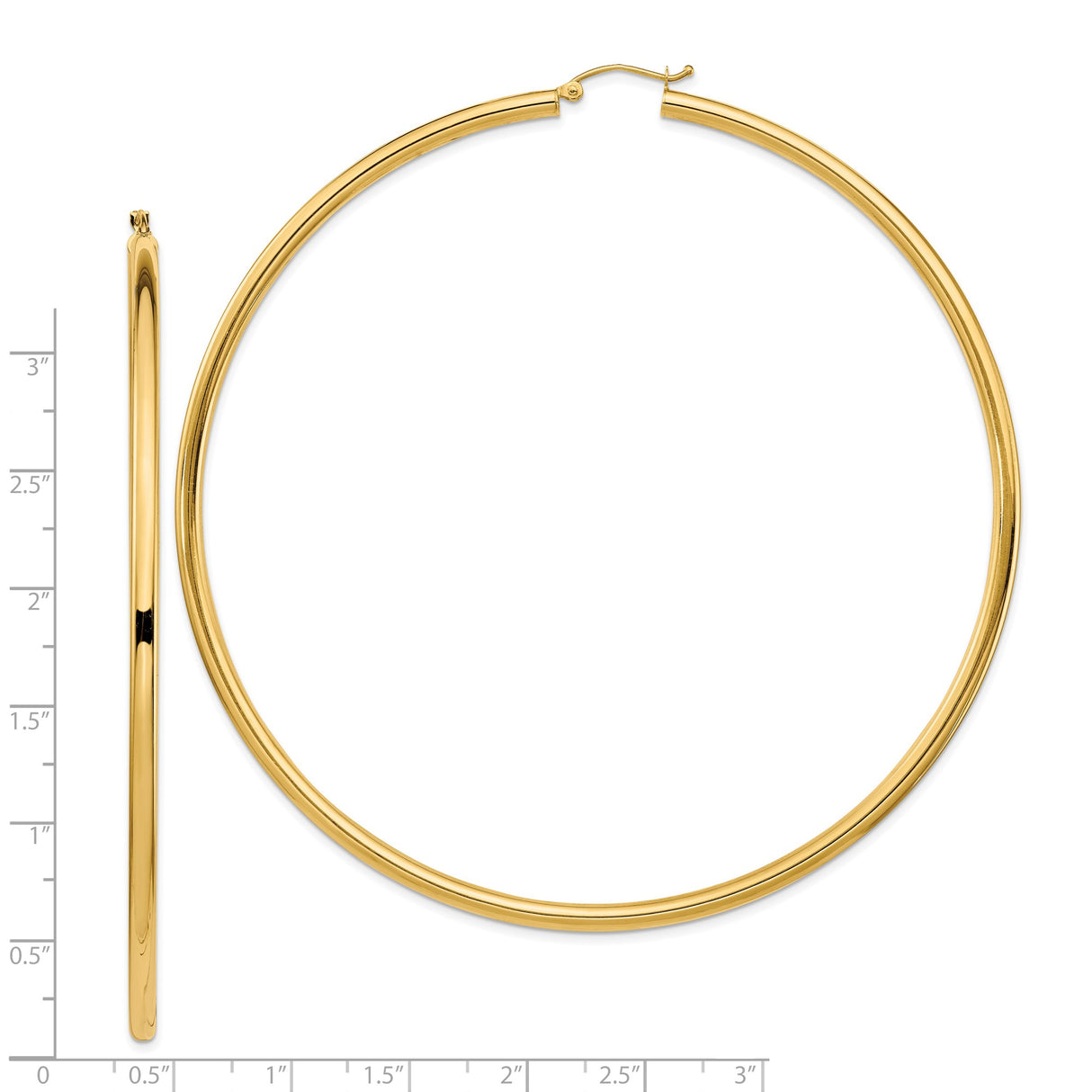 14k Yellow Gold Hoop Earrings, Large Round Polished Hoops, Minimalist Lightweight Design